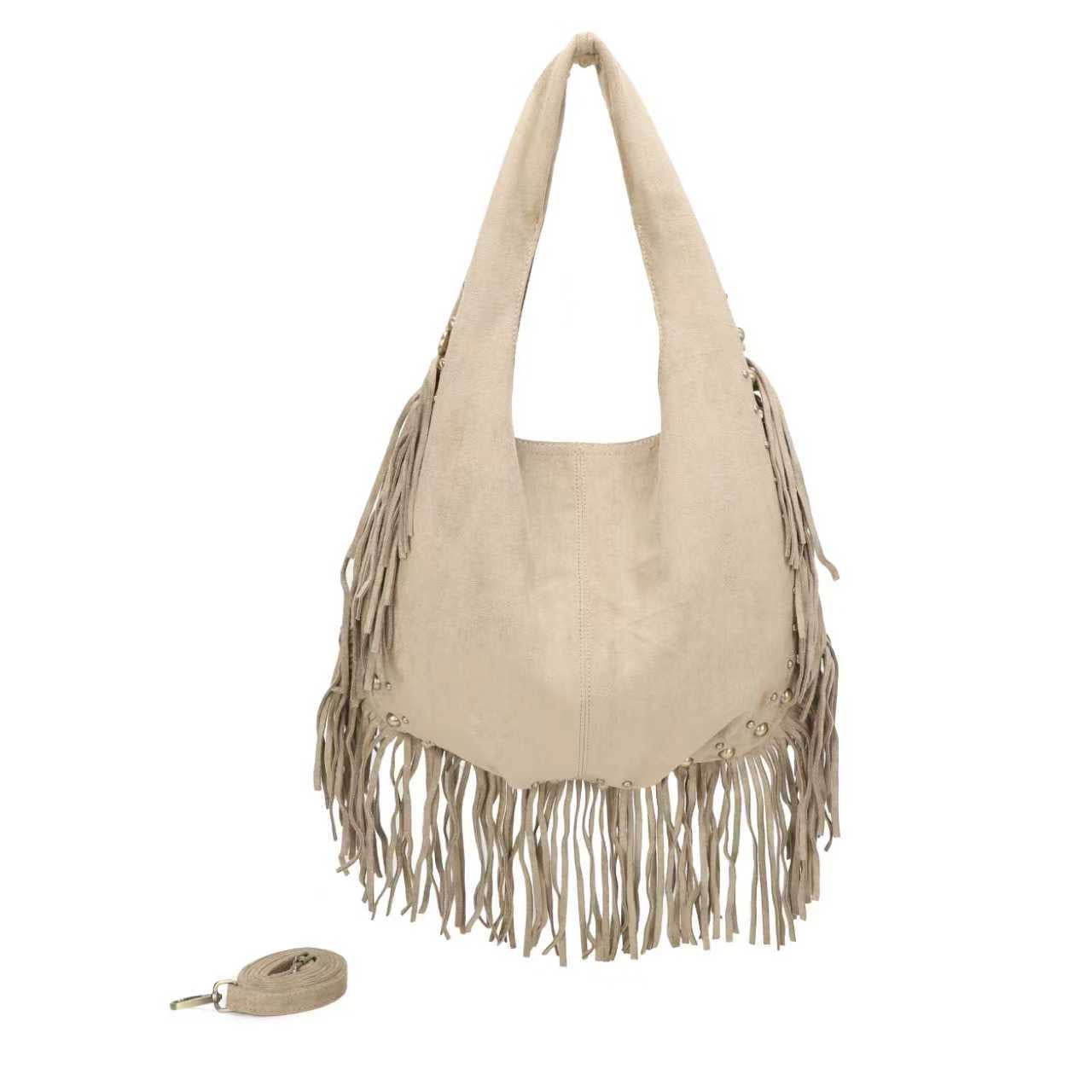 Borsa casual monospalla in pile con barba decorativa Art.CE232