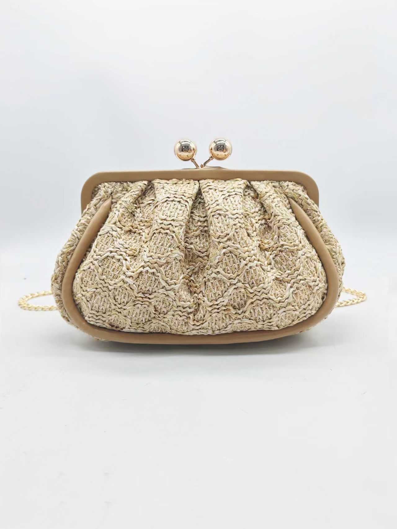 Borsa geometrica in paglia con clip, per cena, alla moda, Art.27478
