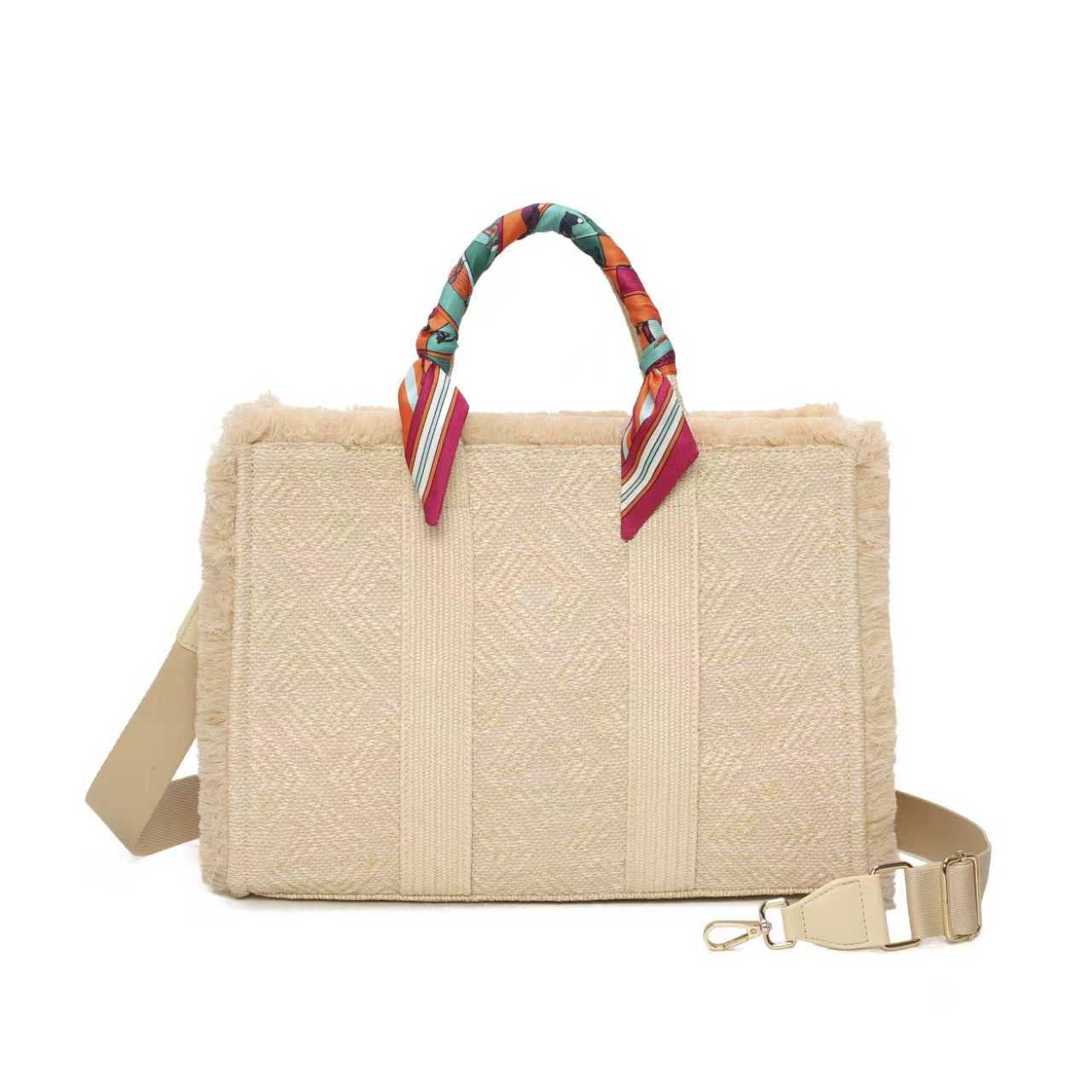 Borsa Casual da Donna in Paglia con Scialle in Seta e Decorazione a Pane Art.CE266