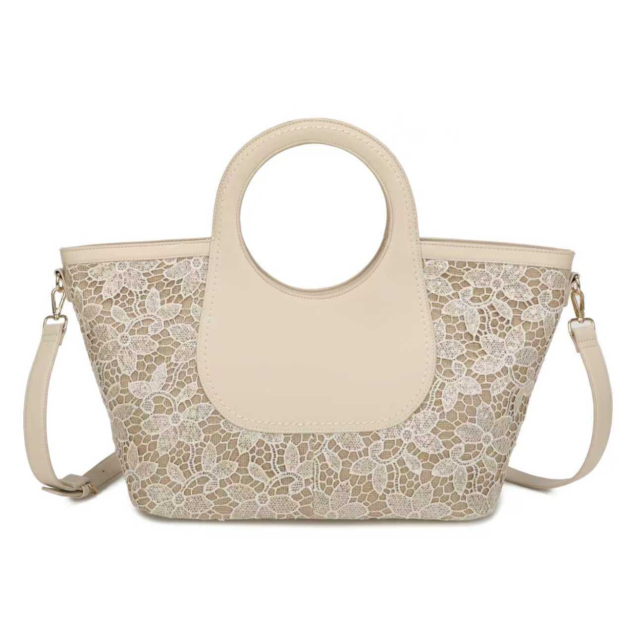 Borsa a mano grande in pizzo con materiale PU, per uso quotidiano e casual, Art. CE194