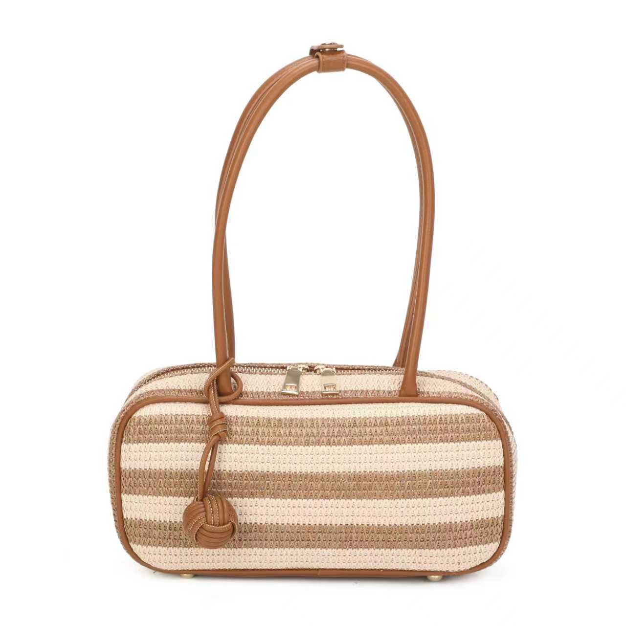 Borsa a Tracolla Orizzontale da Donna in Paglia con Pendente a Sfera, Stile Semplice e Tendenza Quotidiana Art.CE255
