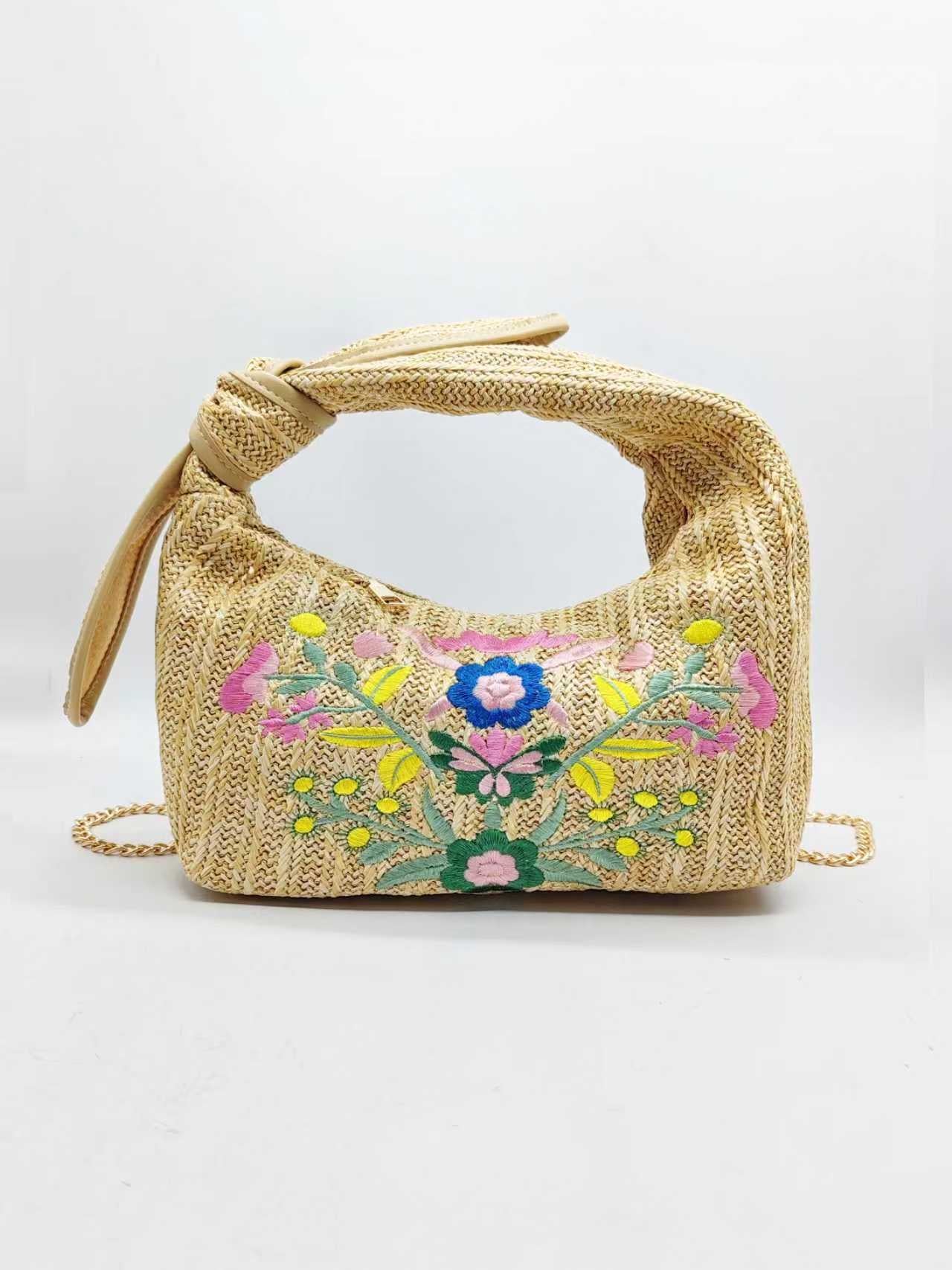 Borsa in paglia ricamata con fiocco monomanico, casual, per tutti i giorni Art.FF27455