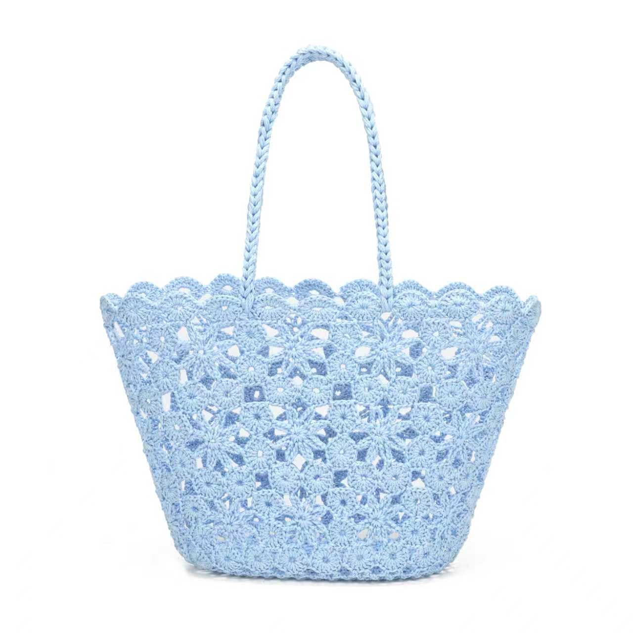 Borsa Estiva Quotidiana Monospalla Fissa in Lana Maglia a Fiori con Tasca Interna Art.23029