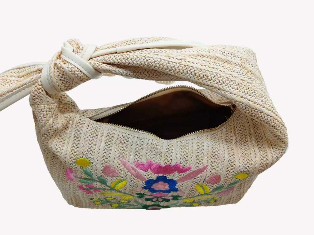 Borsa in paglia ricamata con fiocco monomanico, casual, per tutti i giorni Art.FF27455