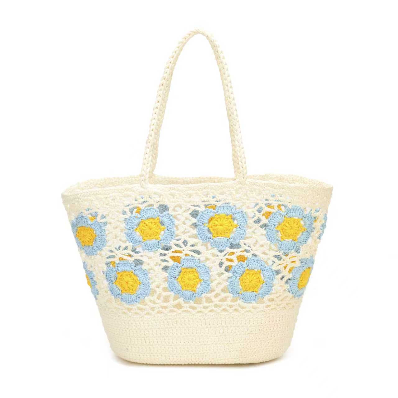 Borsa Estiva Giornaliera a Tracolla Fissa in Lana Maglia a Fiori con Tasca Interna Art.C20019