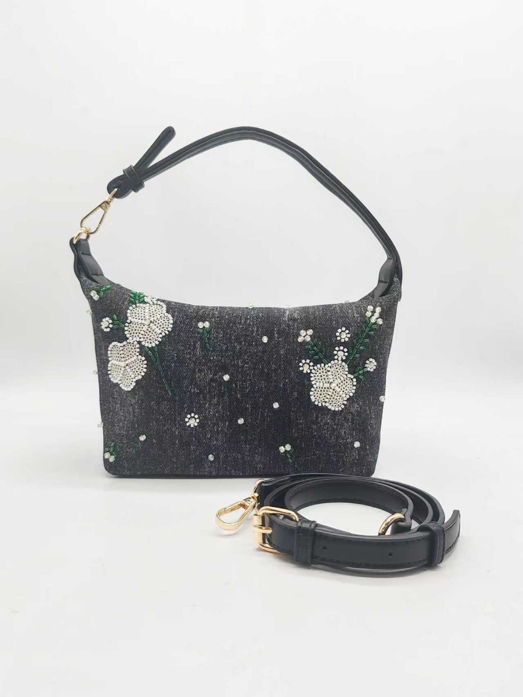 Borsa in denim casual da giorno con ricamo di perline e da portare a mano Art.FF27477