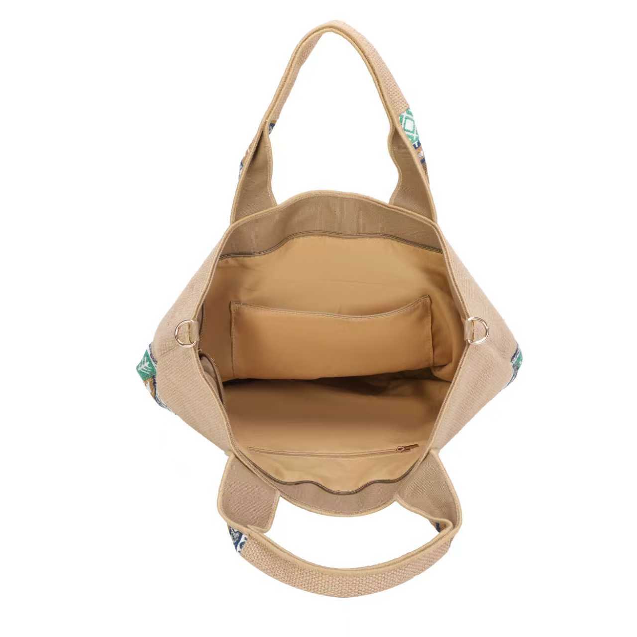 Borsa a Mano da Giorno in Tela Stile Nazionale con Materiale in Paglia e Barba Impreziosita Art.CE250