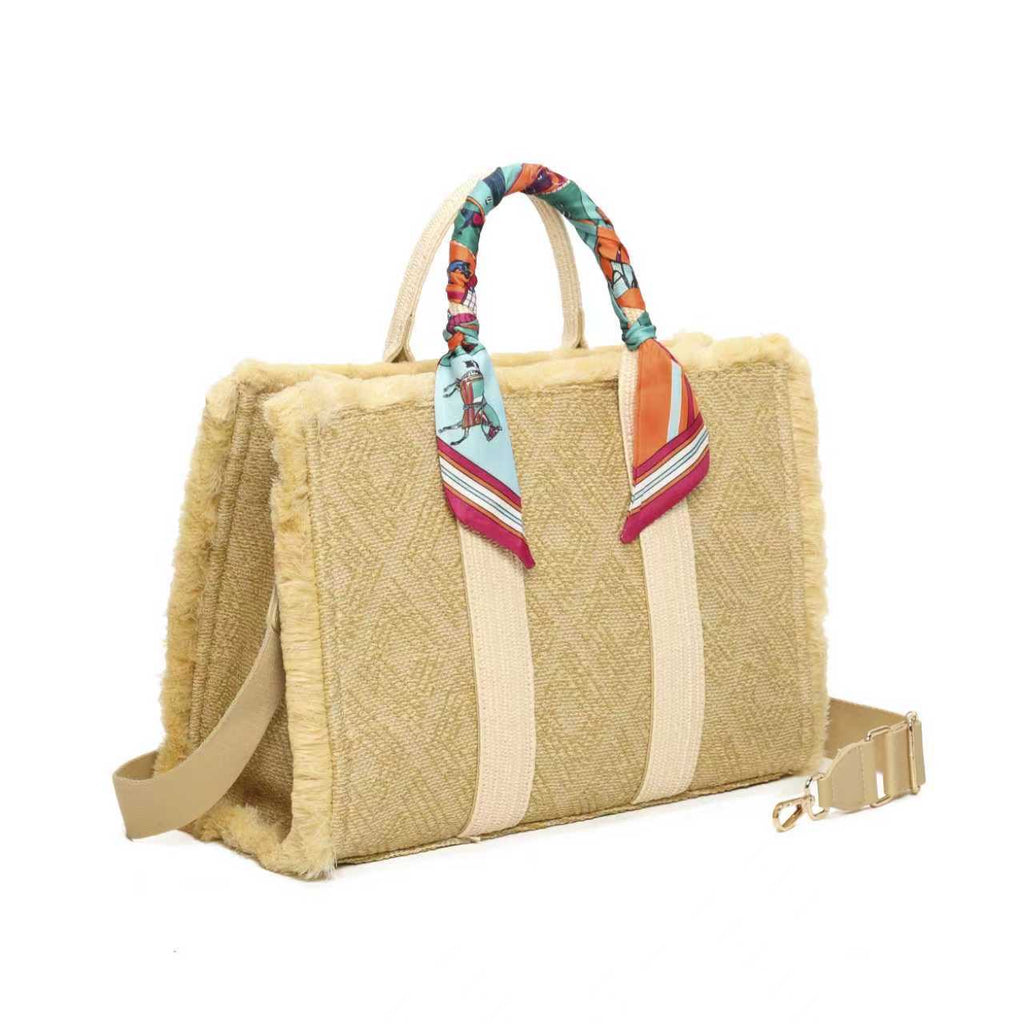 Borsa Casual da Donna in Paglia con Scialle in Seta e Decorazione a Pane Art.CE266