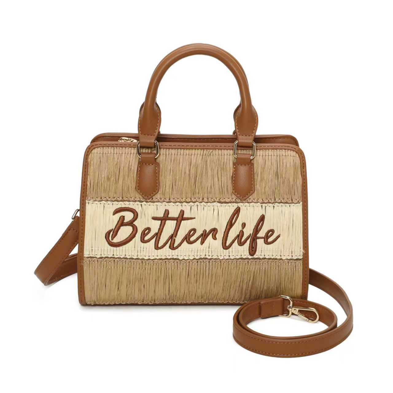 Borsa a mano da giorno in paglia con lettere ricamate bicolori Art.CE241