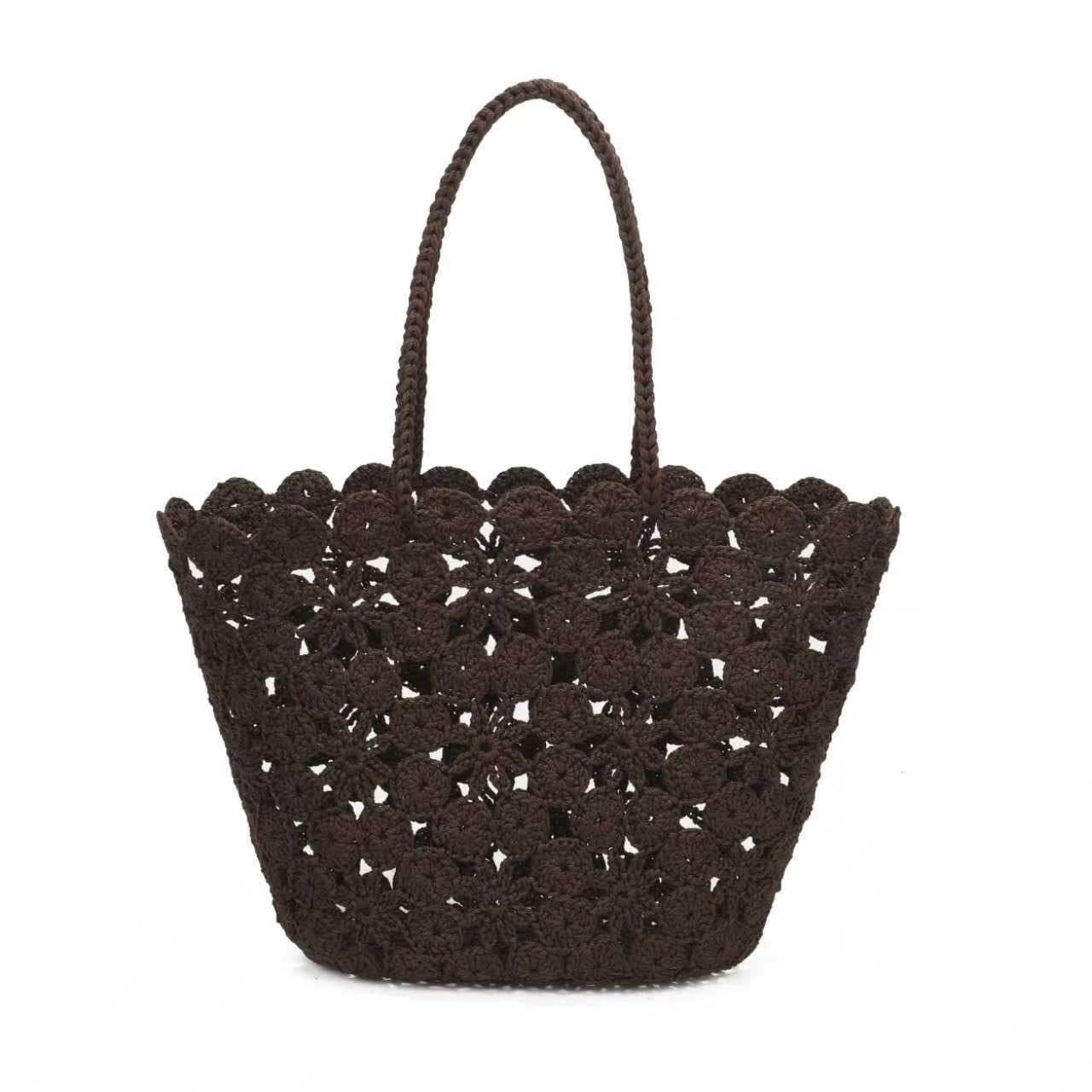 Borsa Estiva Quotidiana Monospalla Fissa in Lana Maglia a Fiori con Tasca Interna Art.23029