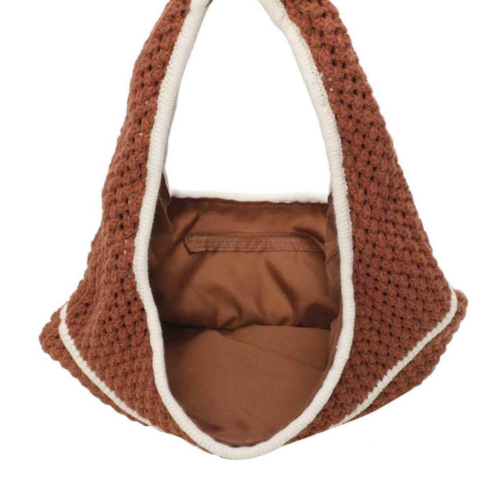 Borsa in lana a maglia monospalla con lettera ricamata, casual, con cerniera, da giorno Art.FF488