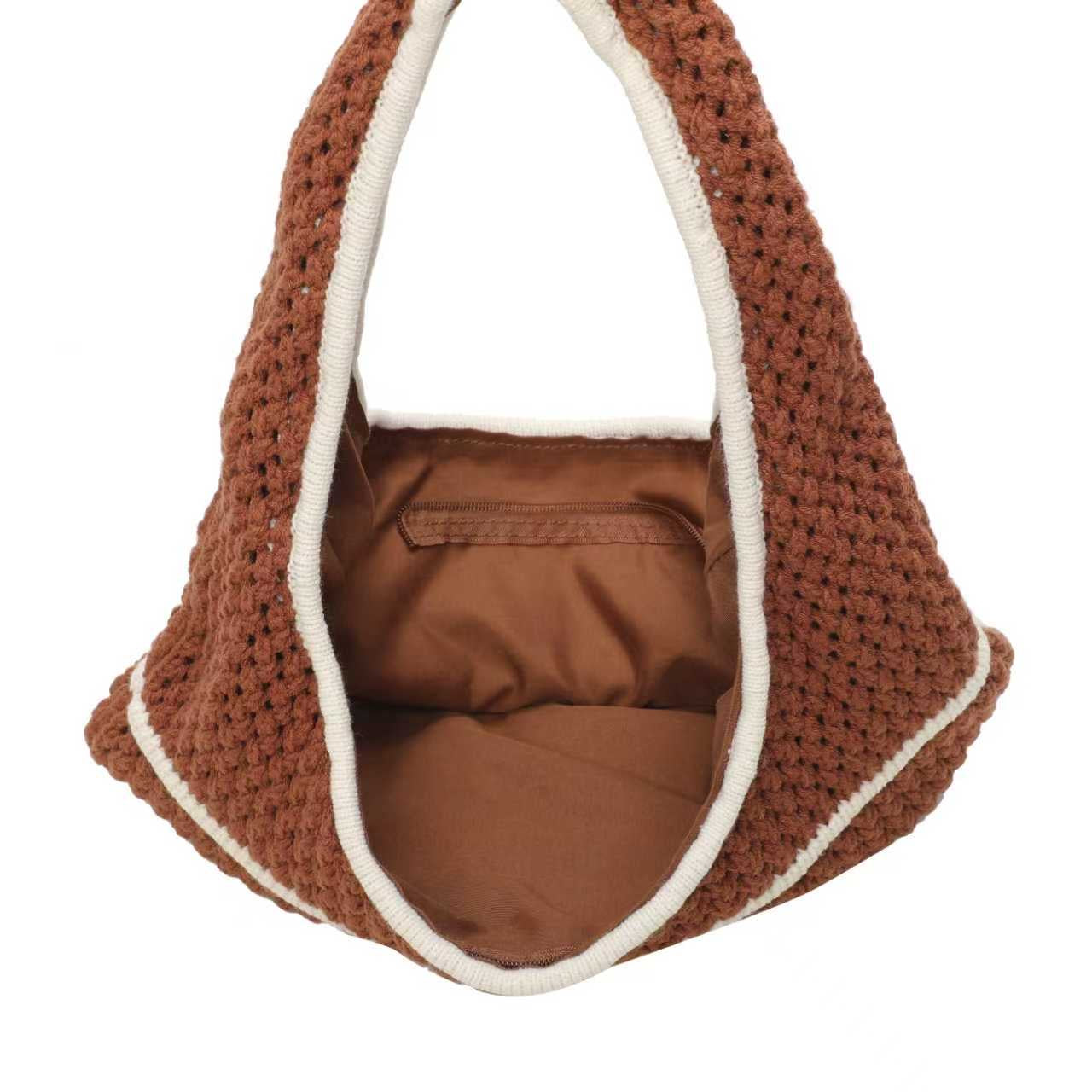 Borsa in lana a maglia monospalla con lettera ricamata, casual, con cerniera, da giorno Art.FF488