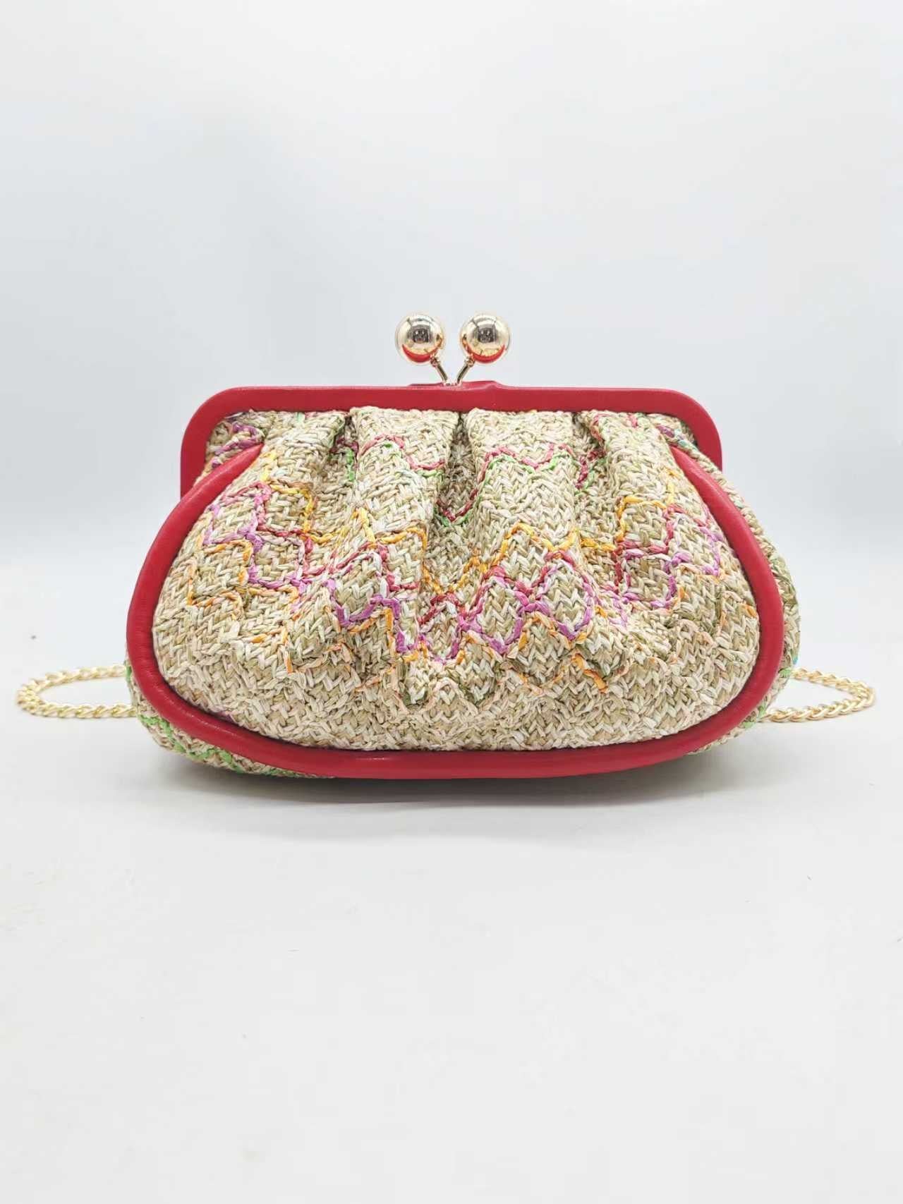 Borsa geometrica in paglia con clip, per cena, alla moda, Art.27478