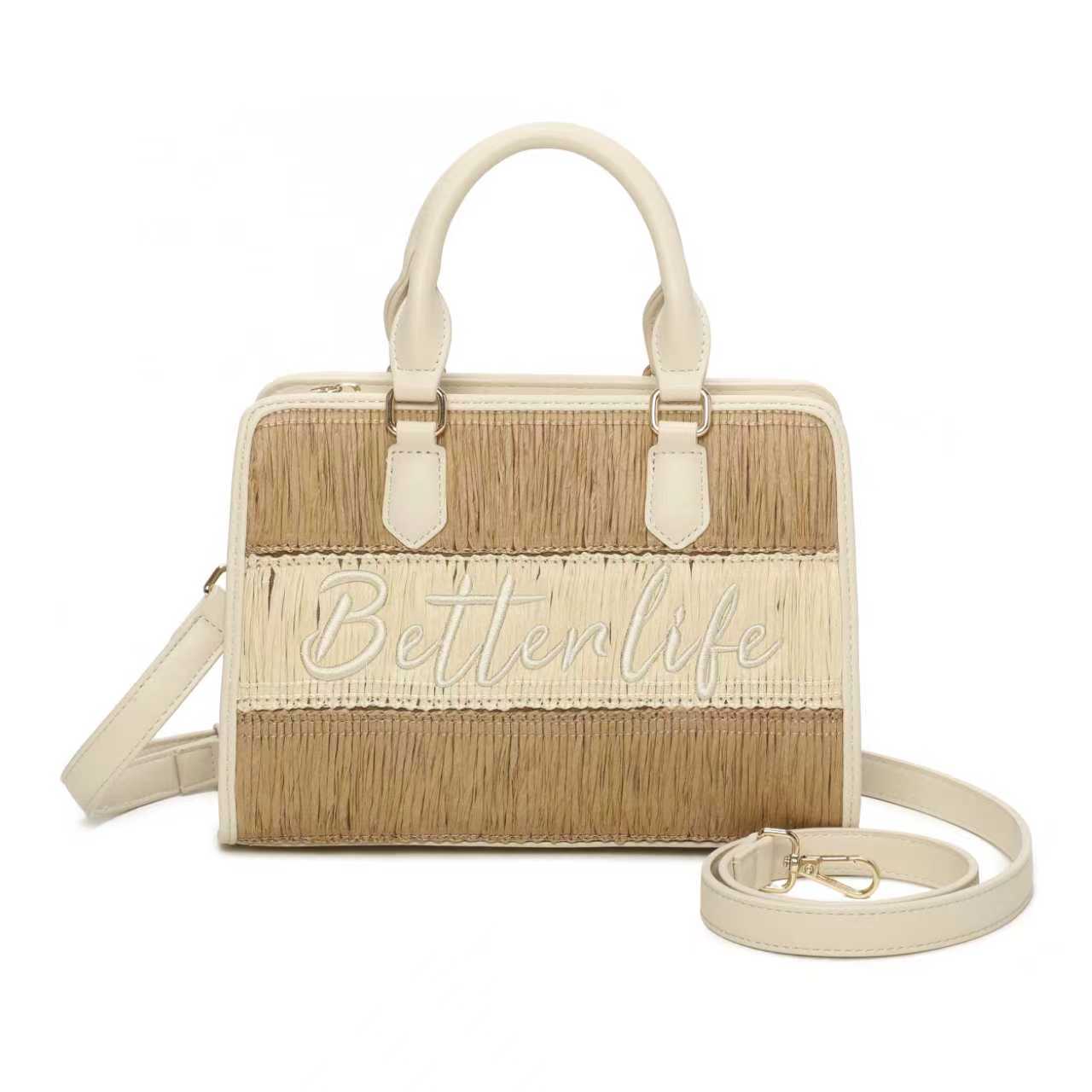 Borsa a mano da giorno in paglia con lettere ricamate bicolori Art.CE241