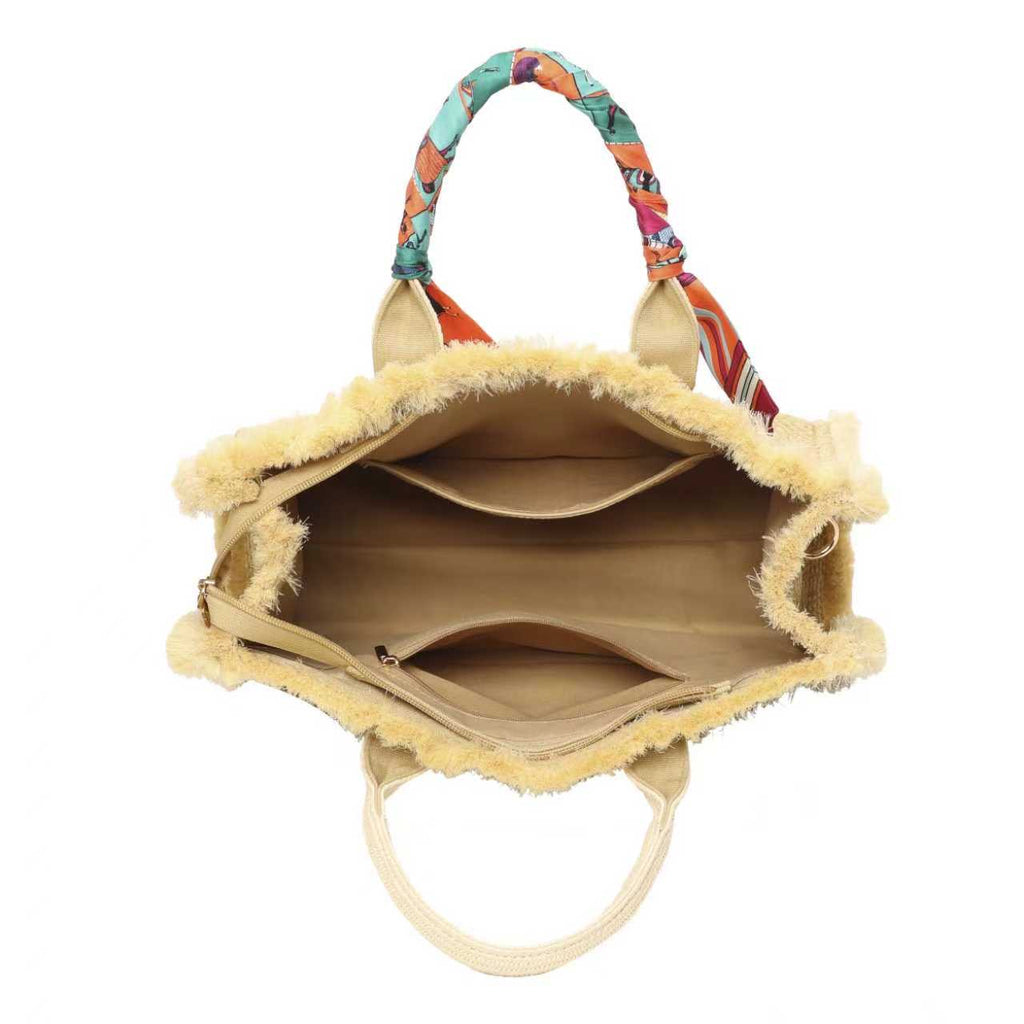 Borsa Casual da Donna in Paglia con Scialle in Seta e Decorazione a Pane Art.CE266