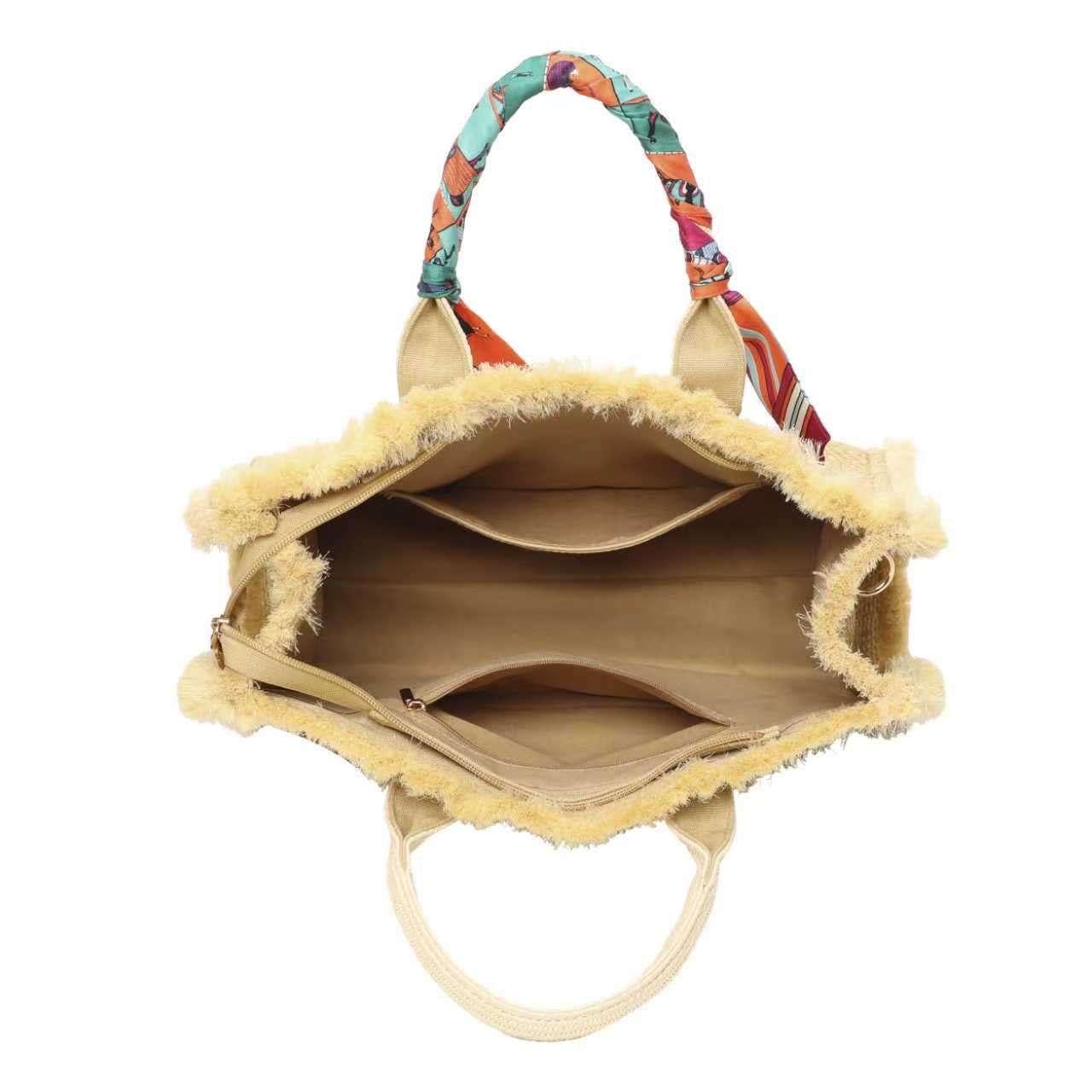 Borsa Casual da Donna in Paglia con Scialle in Seta e Decorazione a Pane Art.CE266