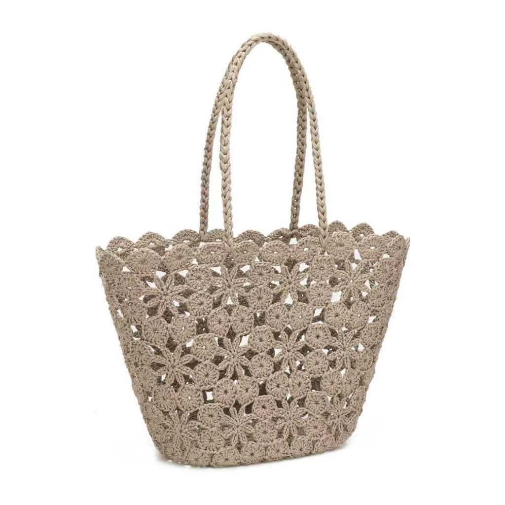 Borsa Estiva Quotidiana Monospalla Fissa in Lana Maglia a Fiori con Tasca Interna Art.23029