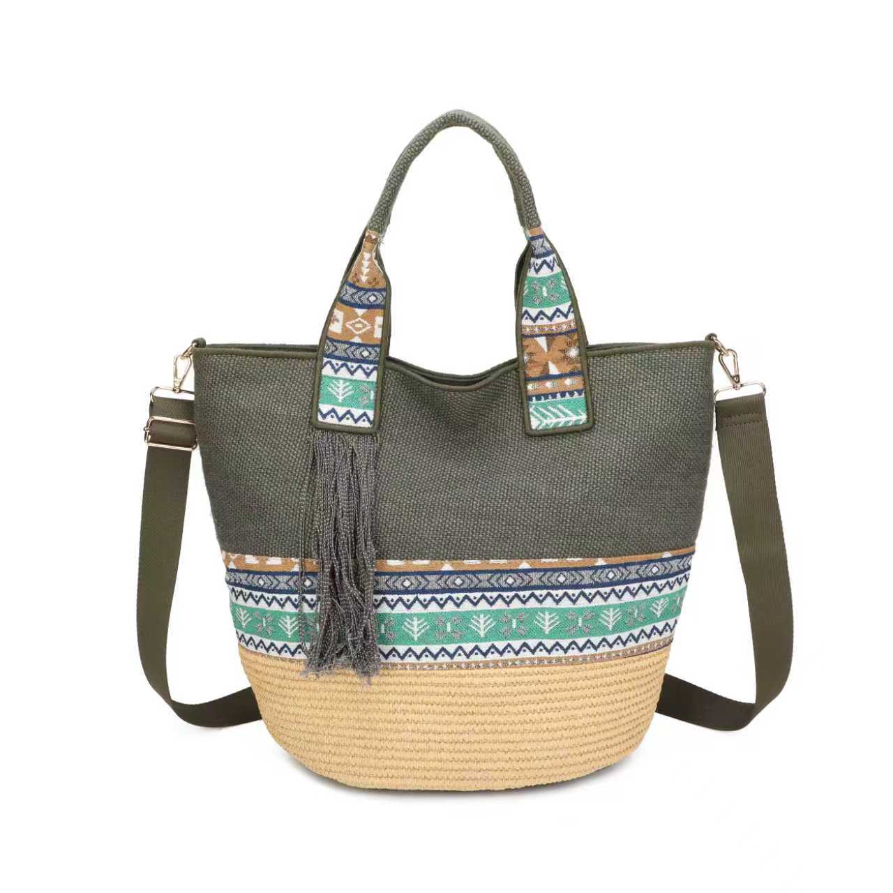 Borsa a Mano da Giorno in Tela Stile Nazionale con Materiale in Paglia e Barba Impreziosita Art.CE250