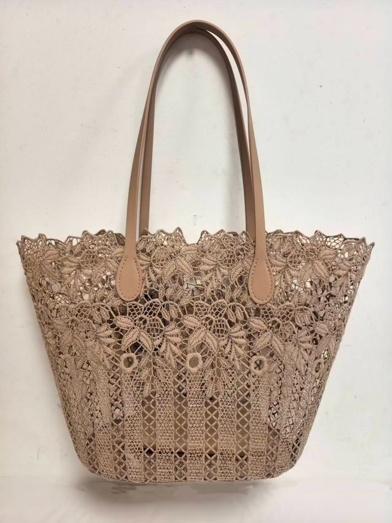 Borsa casual monospalla con motivo floreale in pizzo e tasca interna per vacanze al mare Art.VT1093
