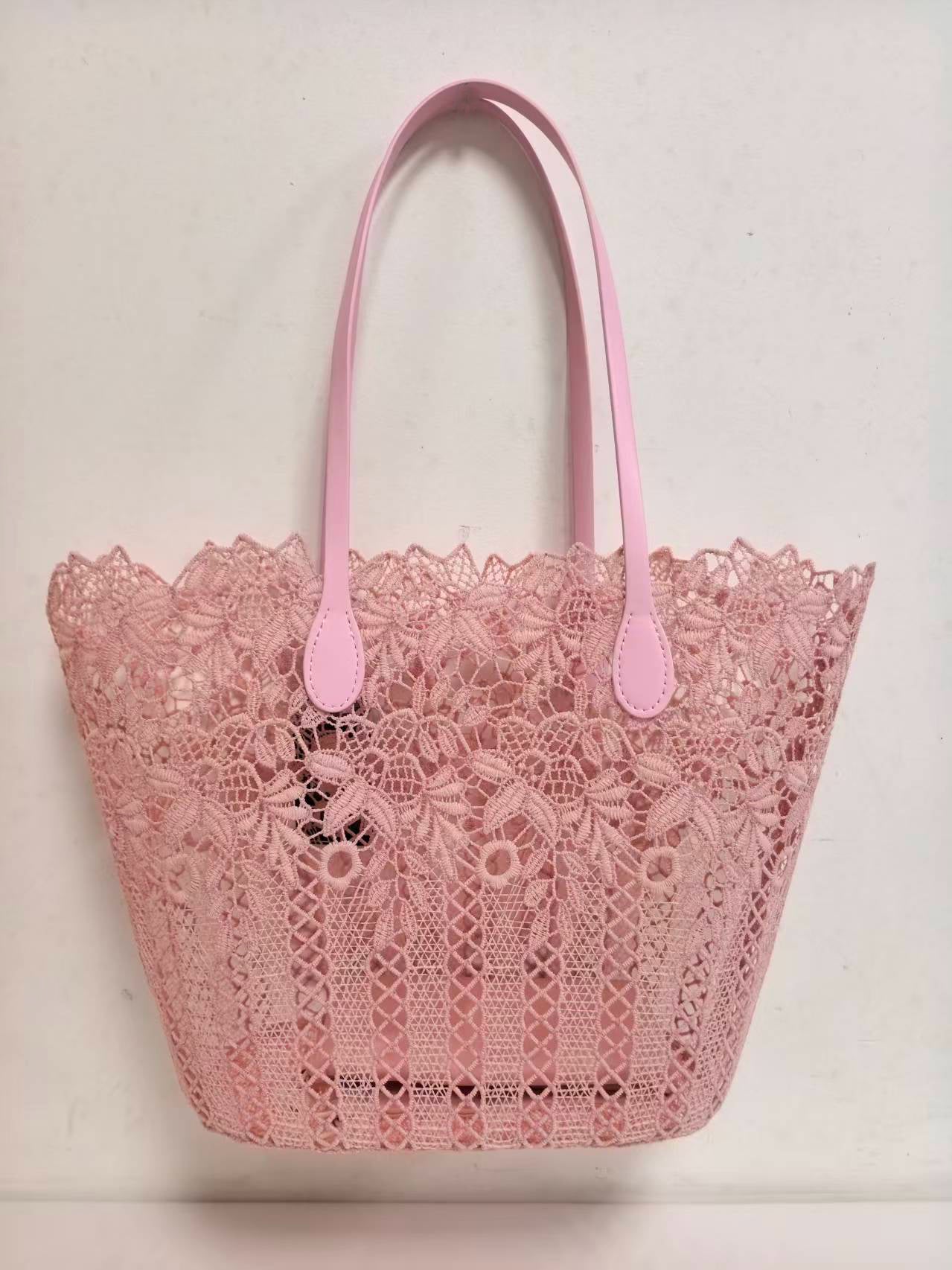 Borsa casual monospalla con motivo floreale in pizzo e tasca interna per vacanze al mare Art.VT1093