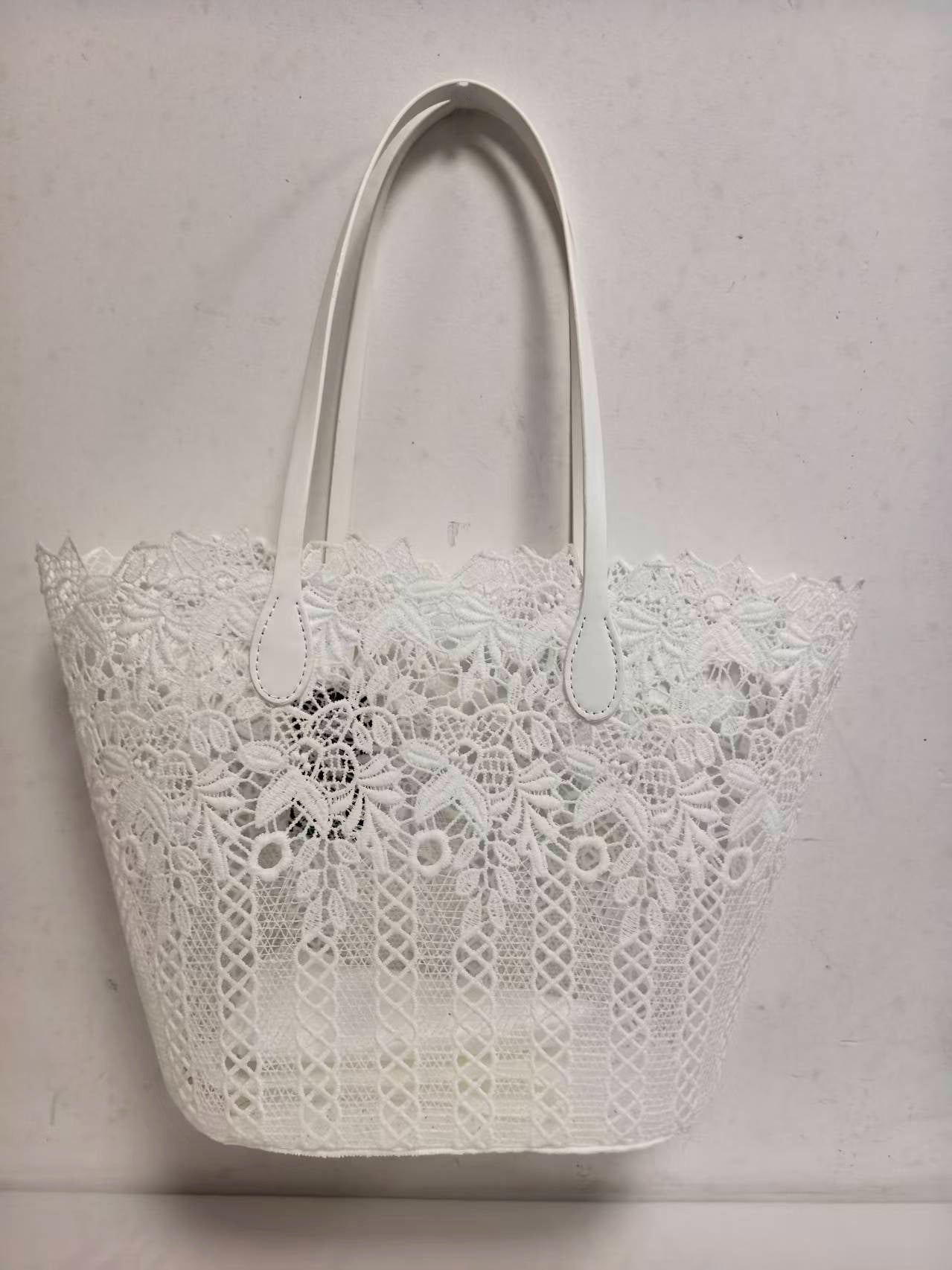 Borsa casual monospalla con motivo floreale in pizzo e tasca interna per vacanze al mare Art.VT1093