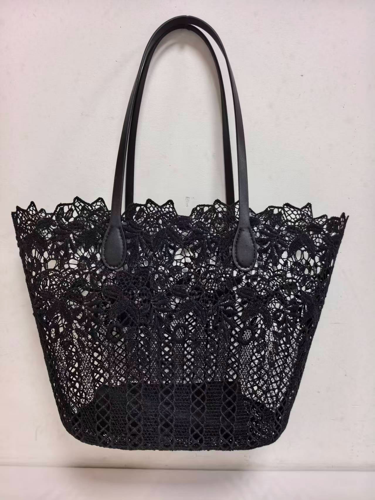 Borsa casual monospalla con motivo floreale in pizzo e tasca interna per vacanze al mare Art.VT1093