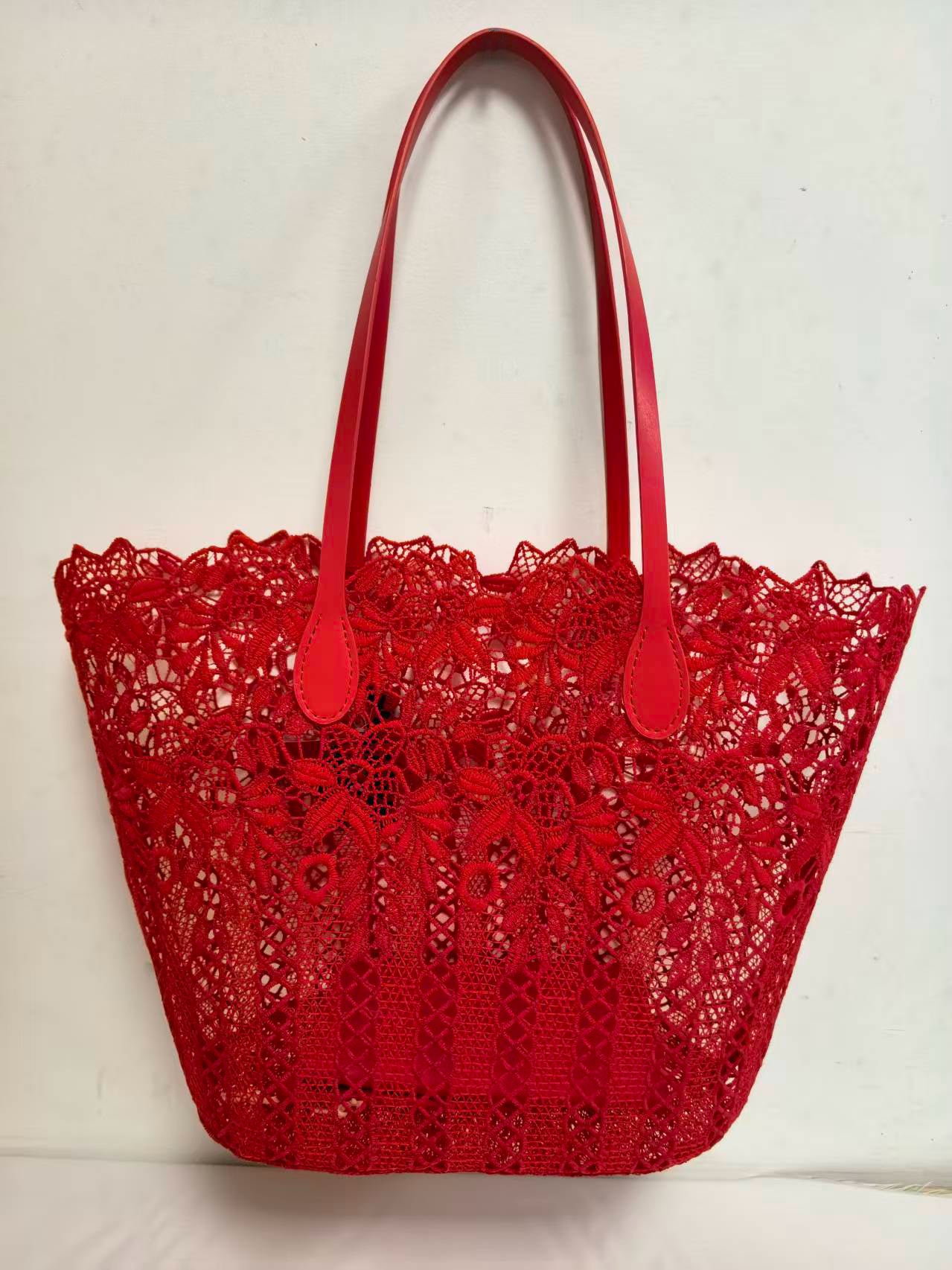 Borsa casual monospalla con motivo floreale in pizzo e tasca interna per vacanze al mare Art.VT1093