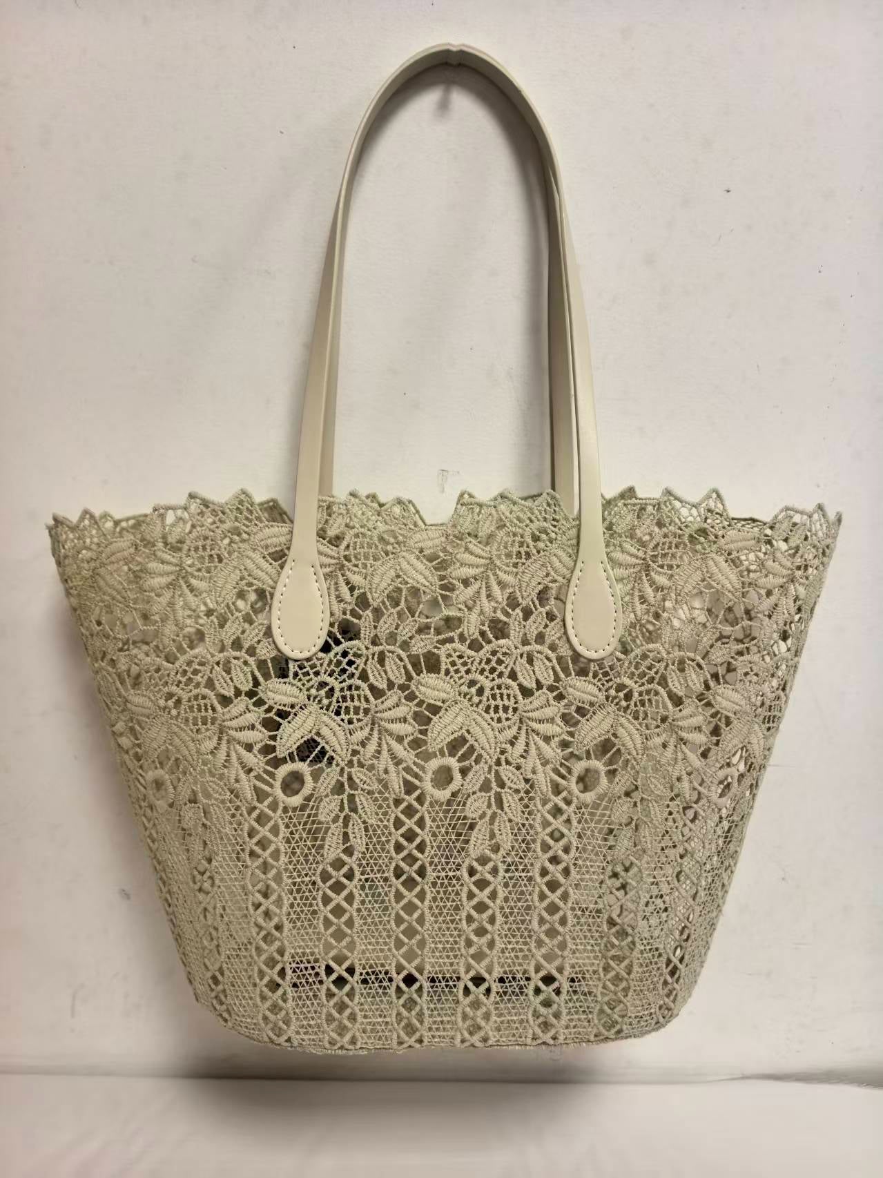 Borsa casual monospalla con motivo floreale in pizzo e tasca interna per vacanze al mare Art.VT1093