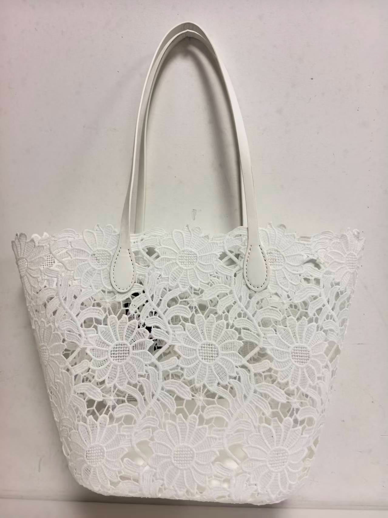 Borsa da Spiaggia Casual Monospalla con Motivo Floreale in Pizzo e Tasca Interna Art.VT0617