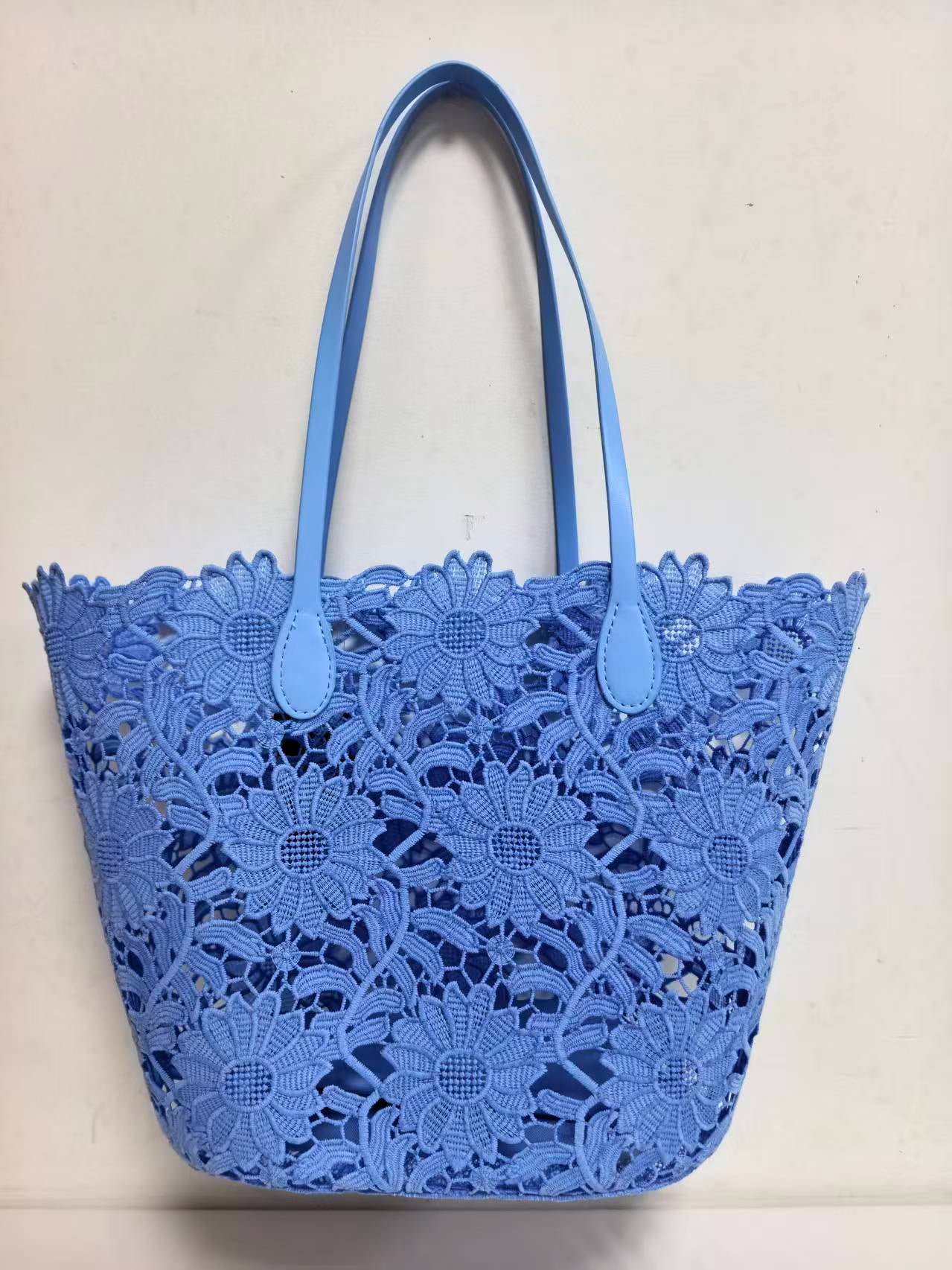 Borsa da Spiaggia Casual Monospalla con Motivo Floreale in Pizzo e Tasca Interna Art.VT0617
