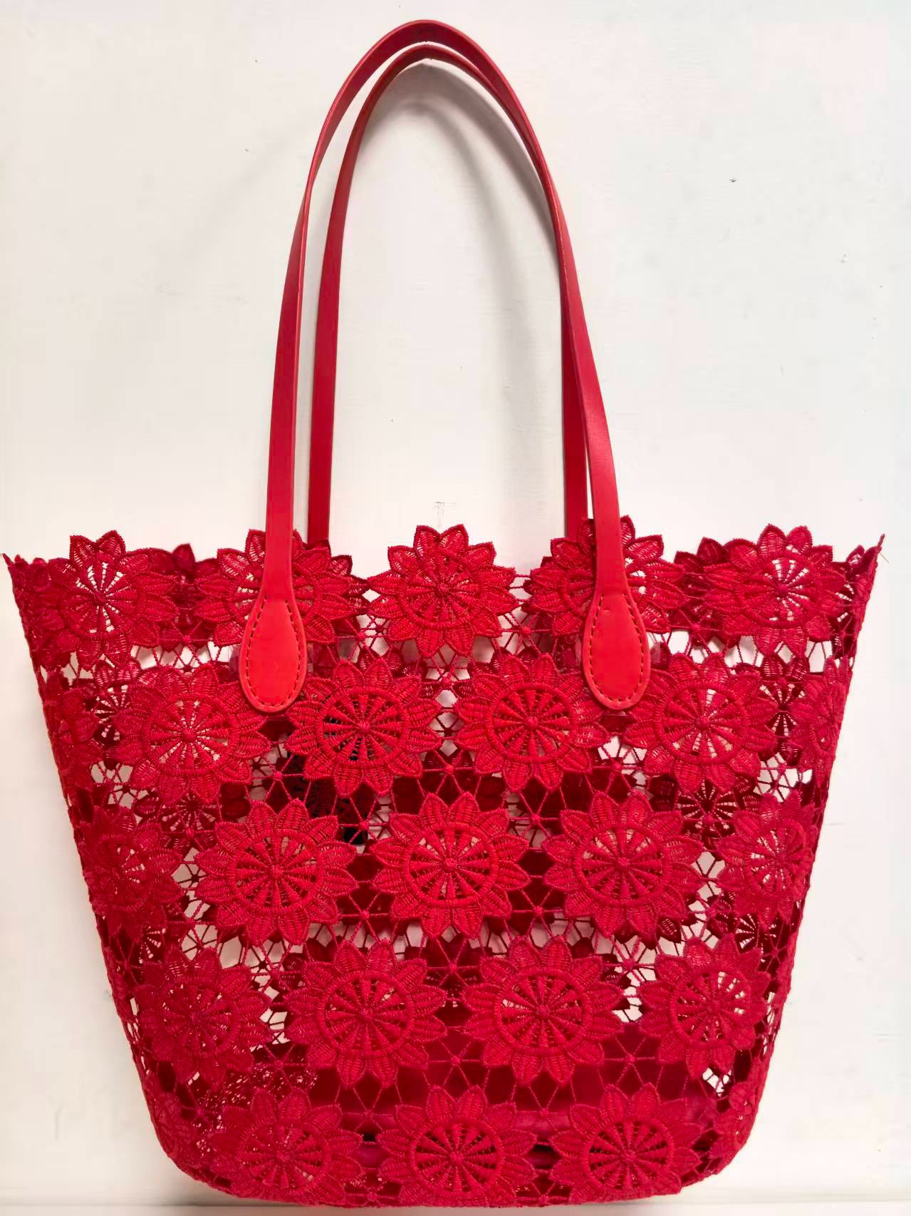 Borsa A Tracolla Con Motivo Floreale In Pizzo E Tasca Interna Per Vacanze Al Mare Casual Art.VT7181A