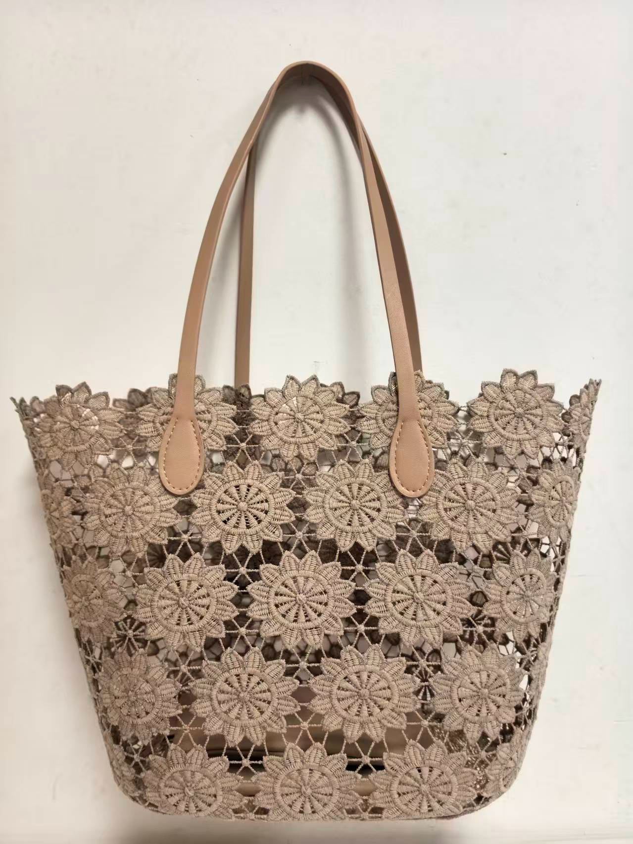Borsa A Tracolla Con Motivo Floreale In Pizzo E Tasca Interna Per Vacanze Al Mare Casual Art.VT7181A