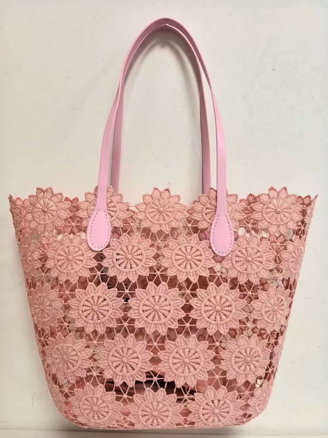 Borsa A Tracolla Con Motivo Floreale In Pizzo E Tasca Interna Per Vacanze Al Mare Casual Art.VT7181A
