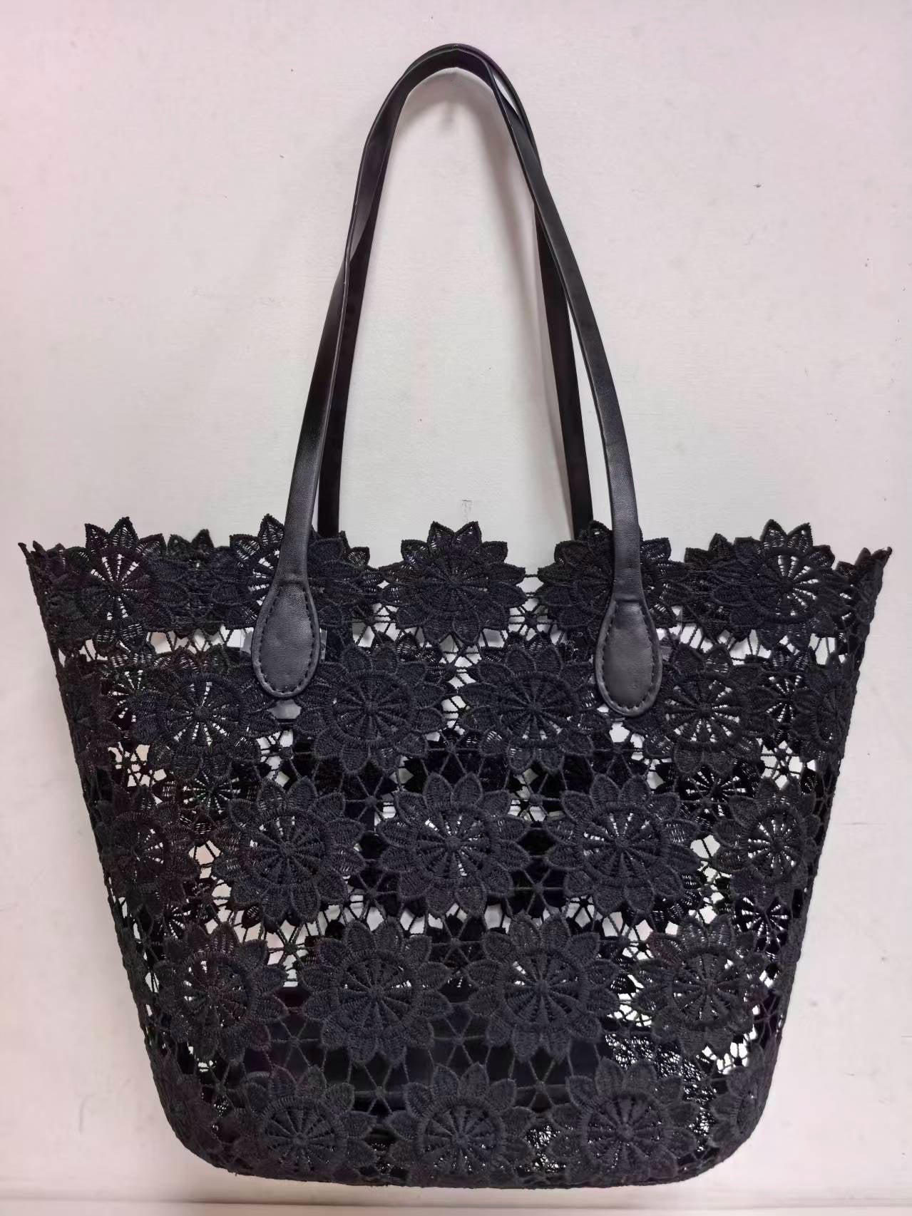 Borsa A Tracolla Con Motivo Floreale In Pizzo E Tasca Interna Per Vacanze Al Mare Casual Art.VT7181A