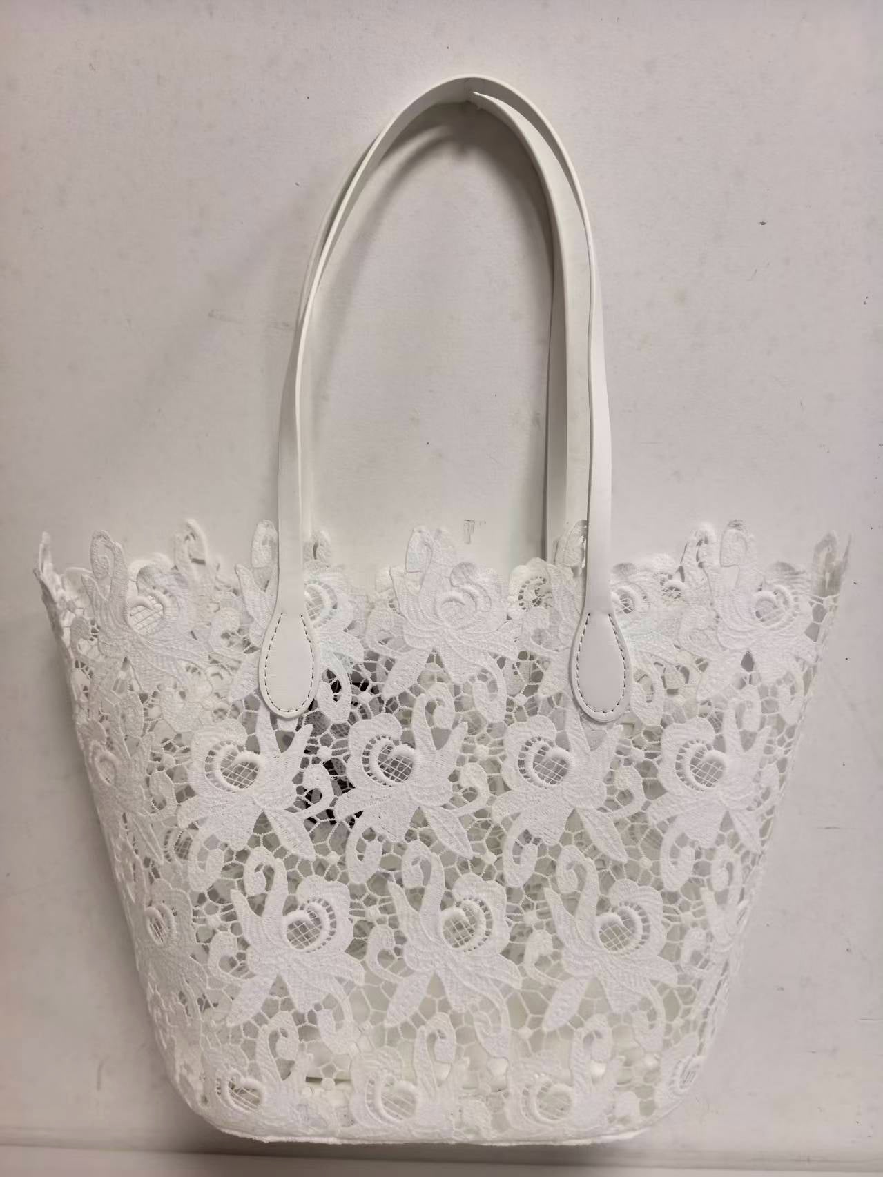 Borsa da spiaggia casual e alla moda, monospalla, motivo floreale in pizzo con tasca interna Art.VT7182