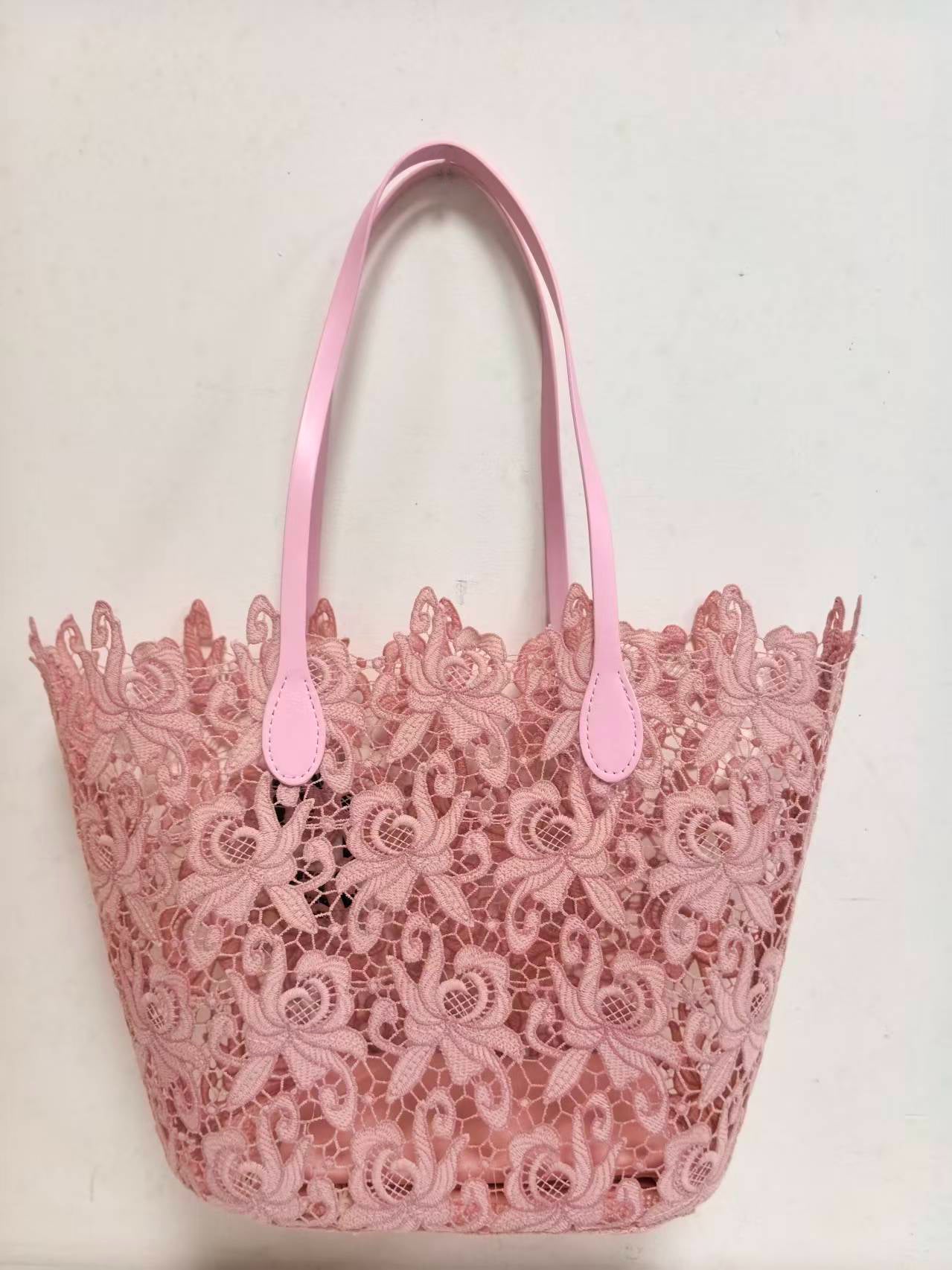 Borsa da spiaggia casual e alla moda, monospalla, motivo floreale in pizzo con tasca interna Art.VT7182