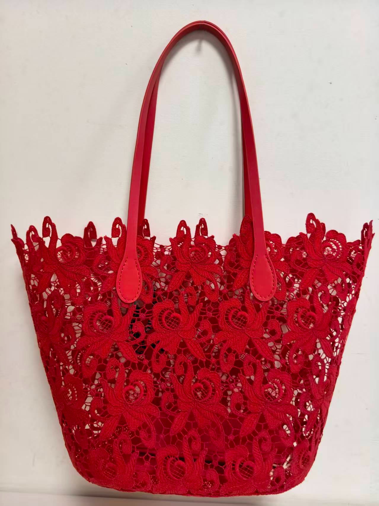 Borsa da spiaggia casual e alla moda, monospalla, motivo floreale in pizzo con tasca interna Art.VT7182