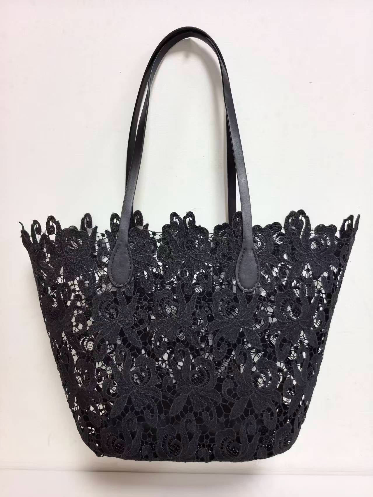 Borsa da spiaggia casual e alla moda, monospalla, motivo floreale in pizzo con tasca interna Art.VT7182