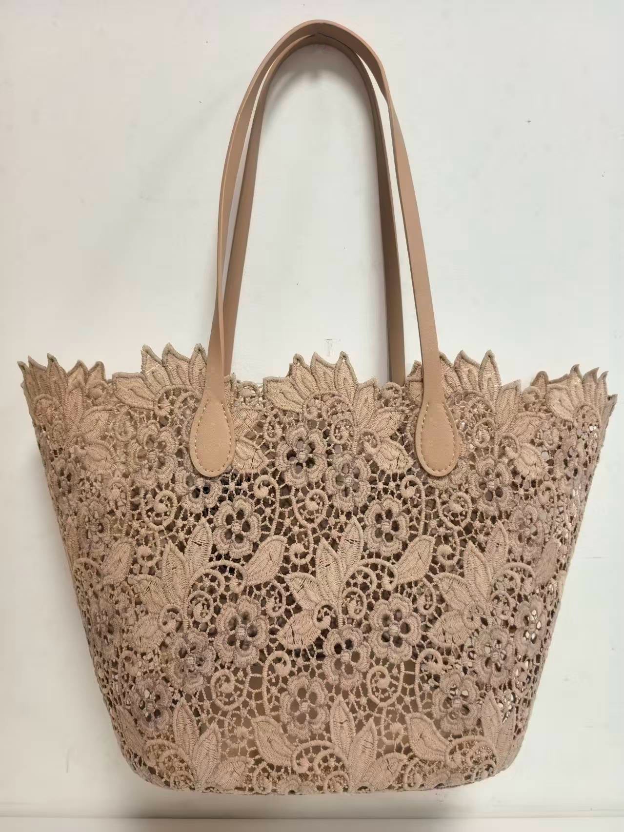 Borsa da spiaggia casual e alla moda, monospalla, motivo floreale in pizzo con tasca interna Art.VT7182