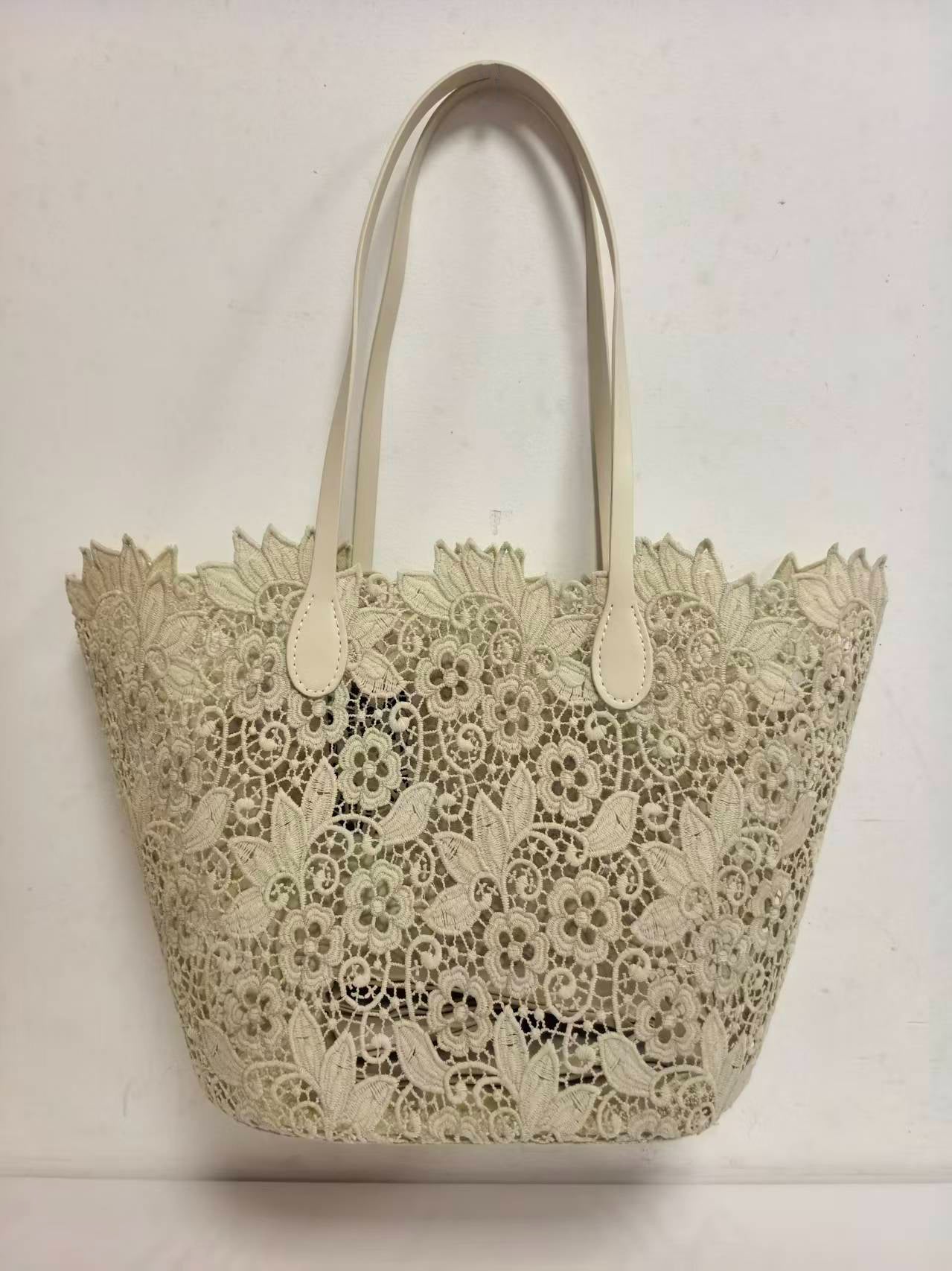 Borsa da spiaggia casual e alla moda, monospalla, motivo floreale in pizzo con tasca interna Art.VT7182