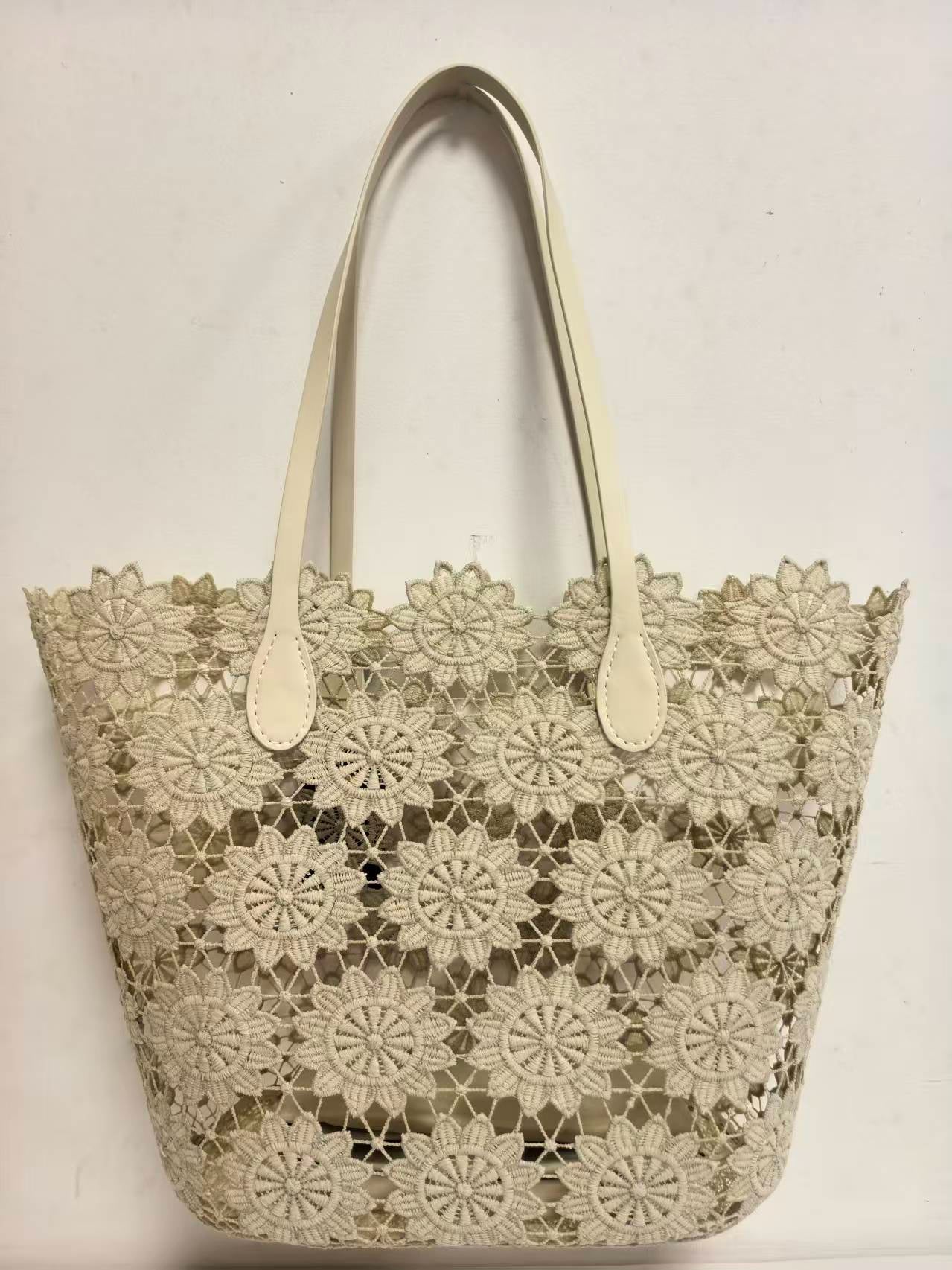 Borsa A Tracolla Con Motivo Floreale In Pizzo E Tasca Interna Per Vacanze Al Mare Casual Art.VT7181A