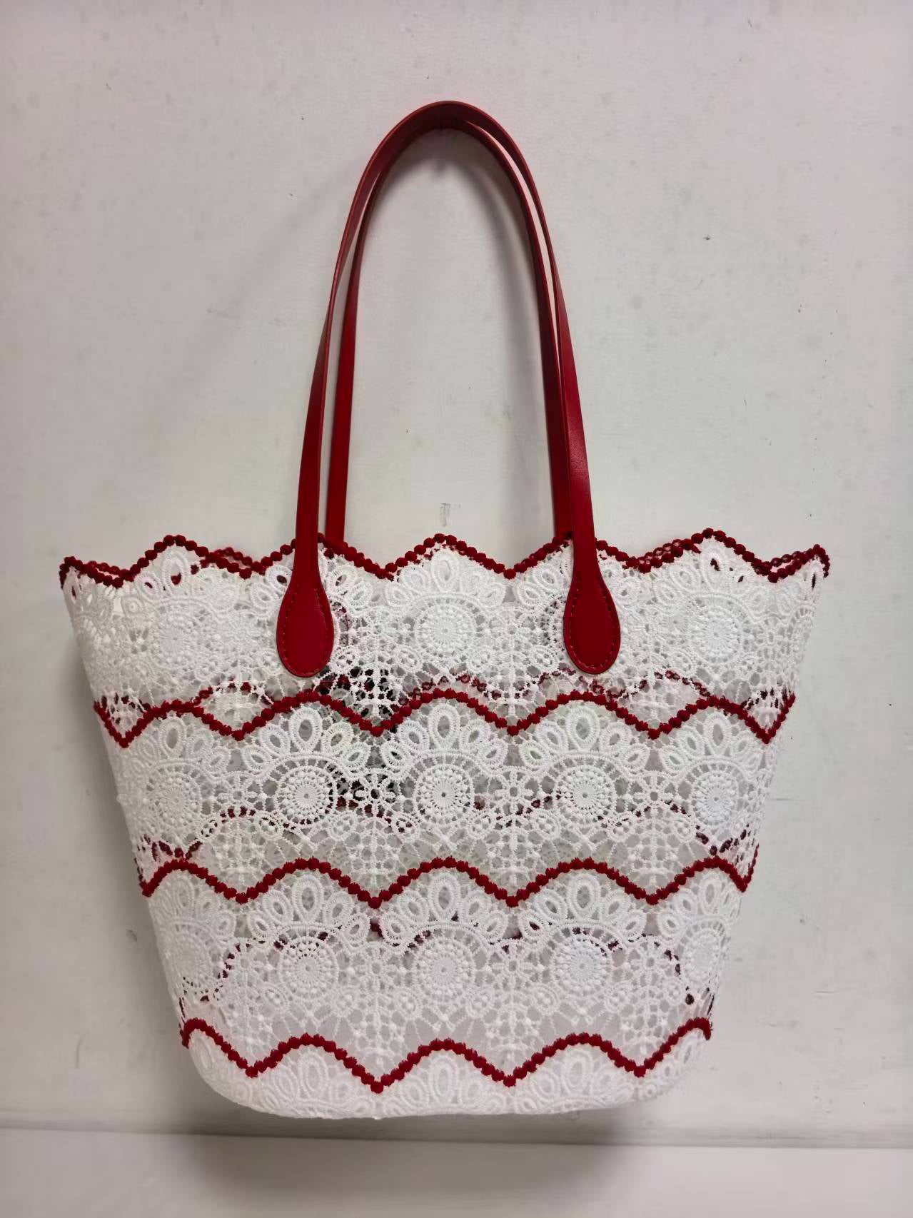 Borsa Monospalla in Pizzo a Fiori con Tasca Interna per Vacanze al Mare Casual Art.VT7183
