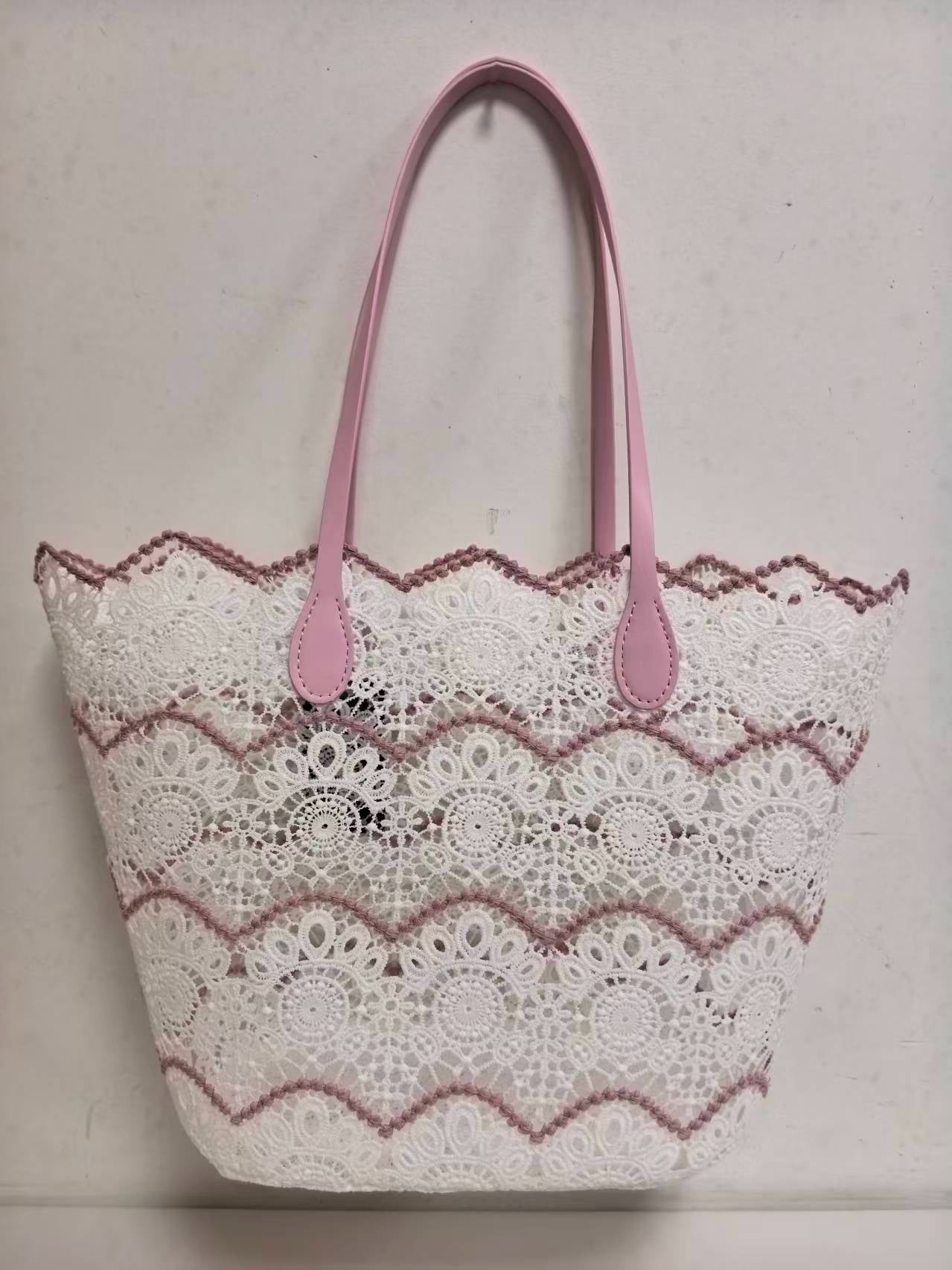 Borsa Monospalla in Pizzo a Fiori con Tasca Interna per Vacanze al Mare Casual Art.VT7183