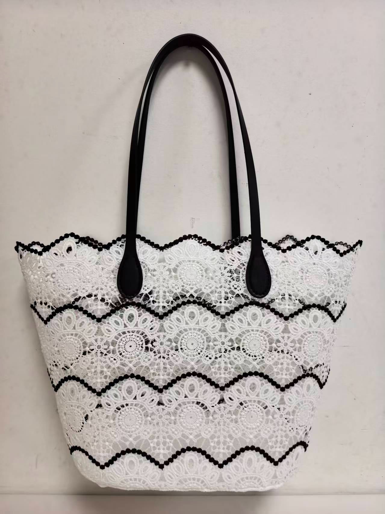 Borsa Monospalla in Pizzo a Fiori con Tasca Interna per Vacanze al Mare Casual Art.VT7183