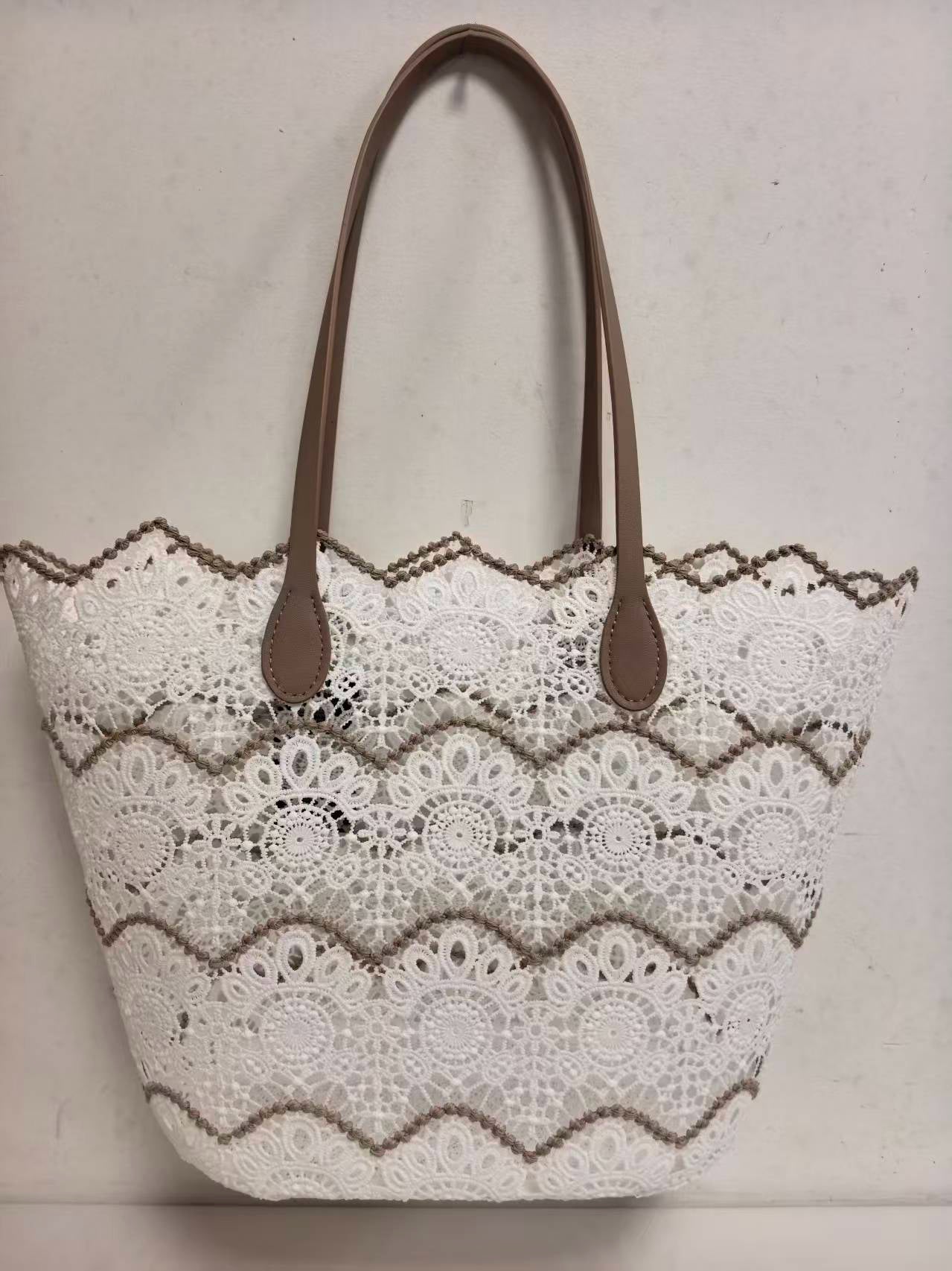 Borsa Monospalla in Pizzo a Fiori con Tasca Interna per Vacanze al Mare Casual Art.VT7183