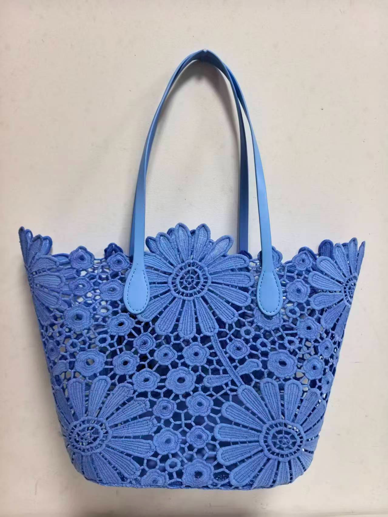 Borsa da spiaggia casual alla moda con motivo floreale in pizzo e tasca interna, monospalla Art.VT6141