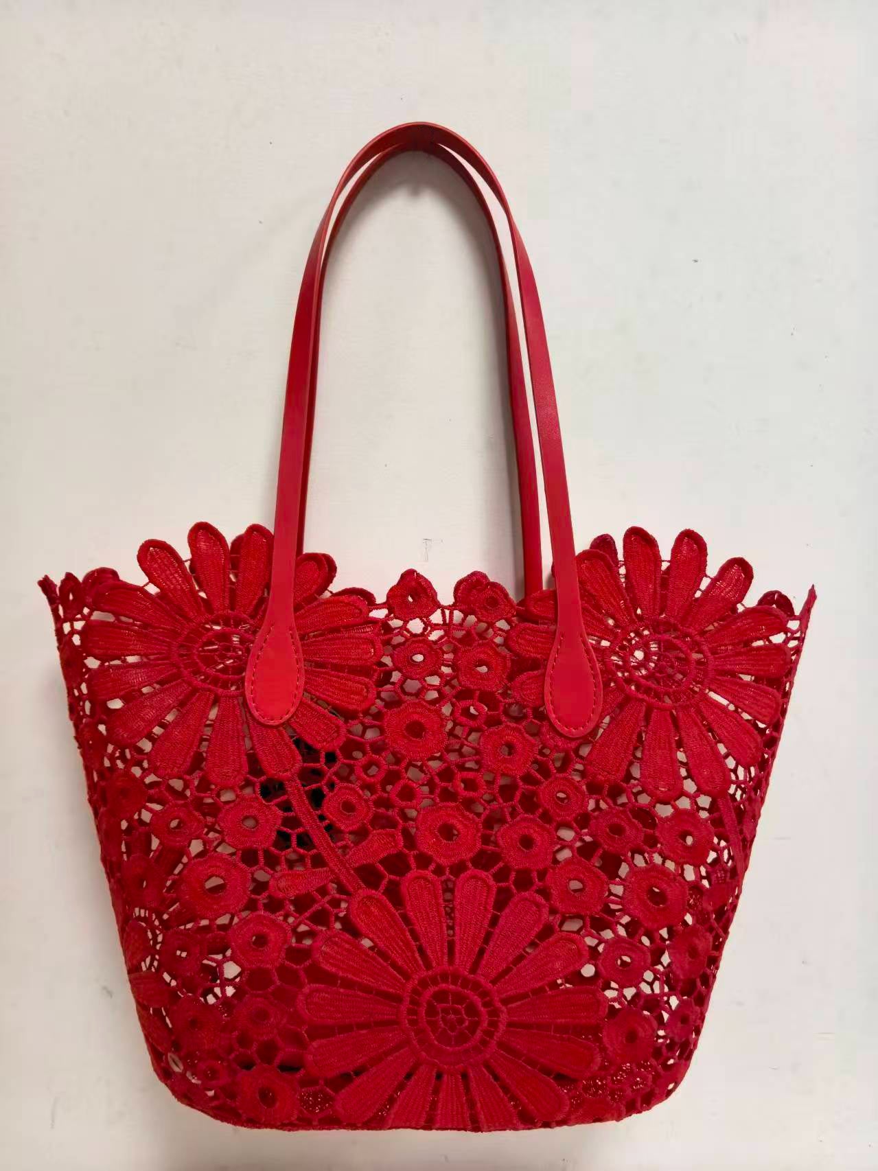Borsa da spiaggia casual alla moda con motivo floreale in pizzo e tasca interna, monospalla Art.VT6141