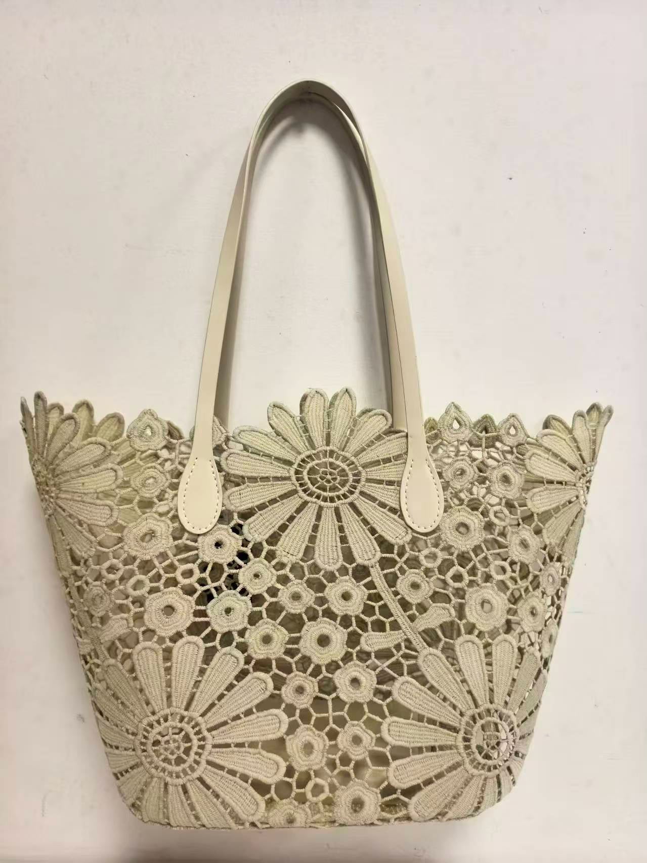 Borsa da spiaggia casual alla moda con motivo floreale in pizzo e tasca interna, monospalla Art.VT6141