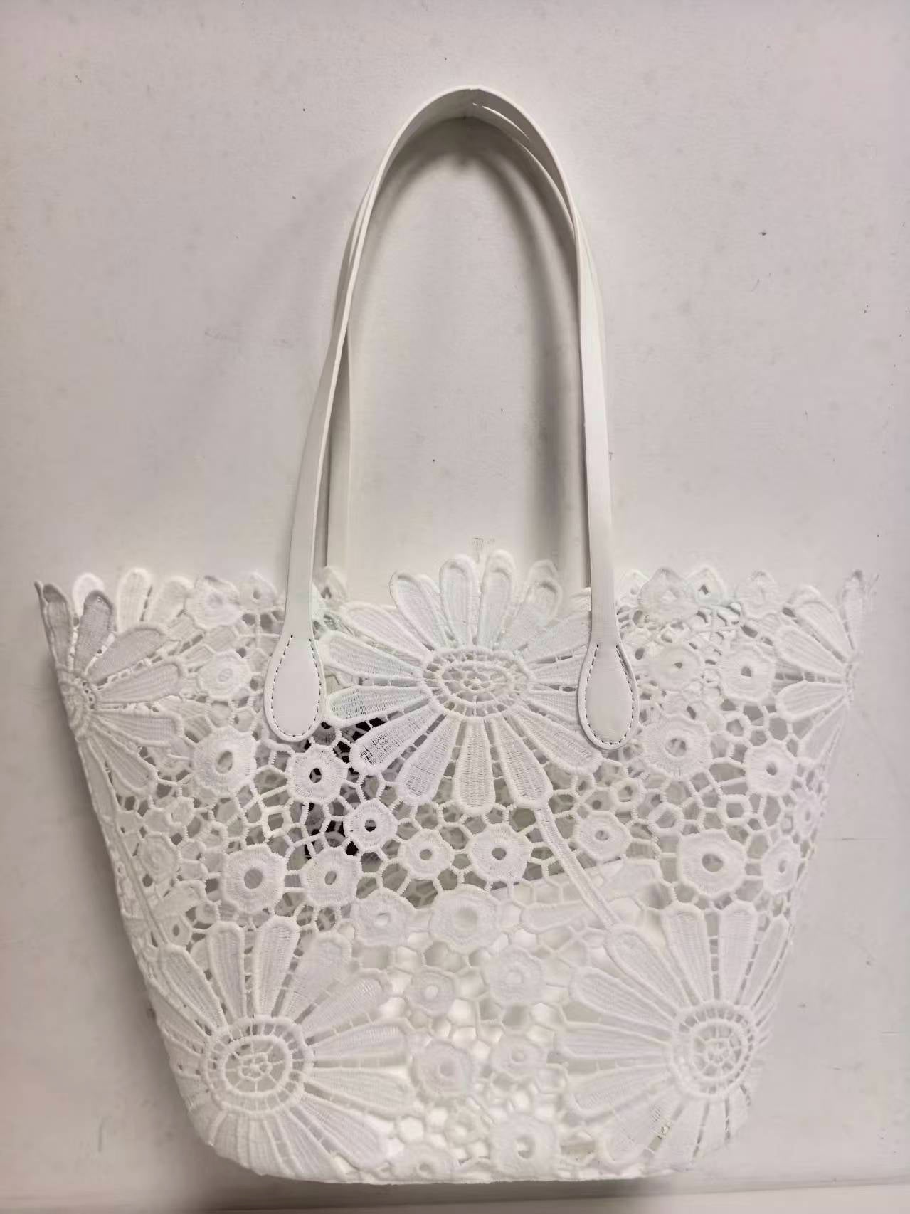 Borsa da spiaggia casual alla moda con motivo floreale in pizzo e tasca interna, monospalla Art.VT6141