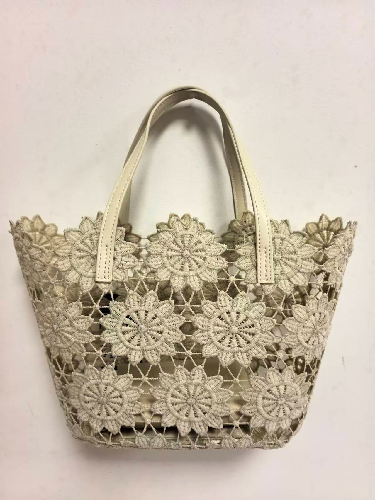 Borsa Da Spiaggia Casual Piccola Con Fantasia Floreale In Pizzo E Tasca Interna Art.VT7185